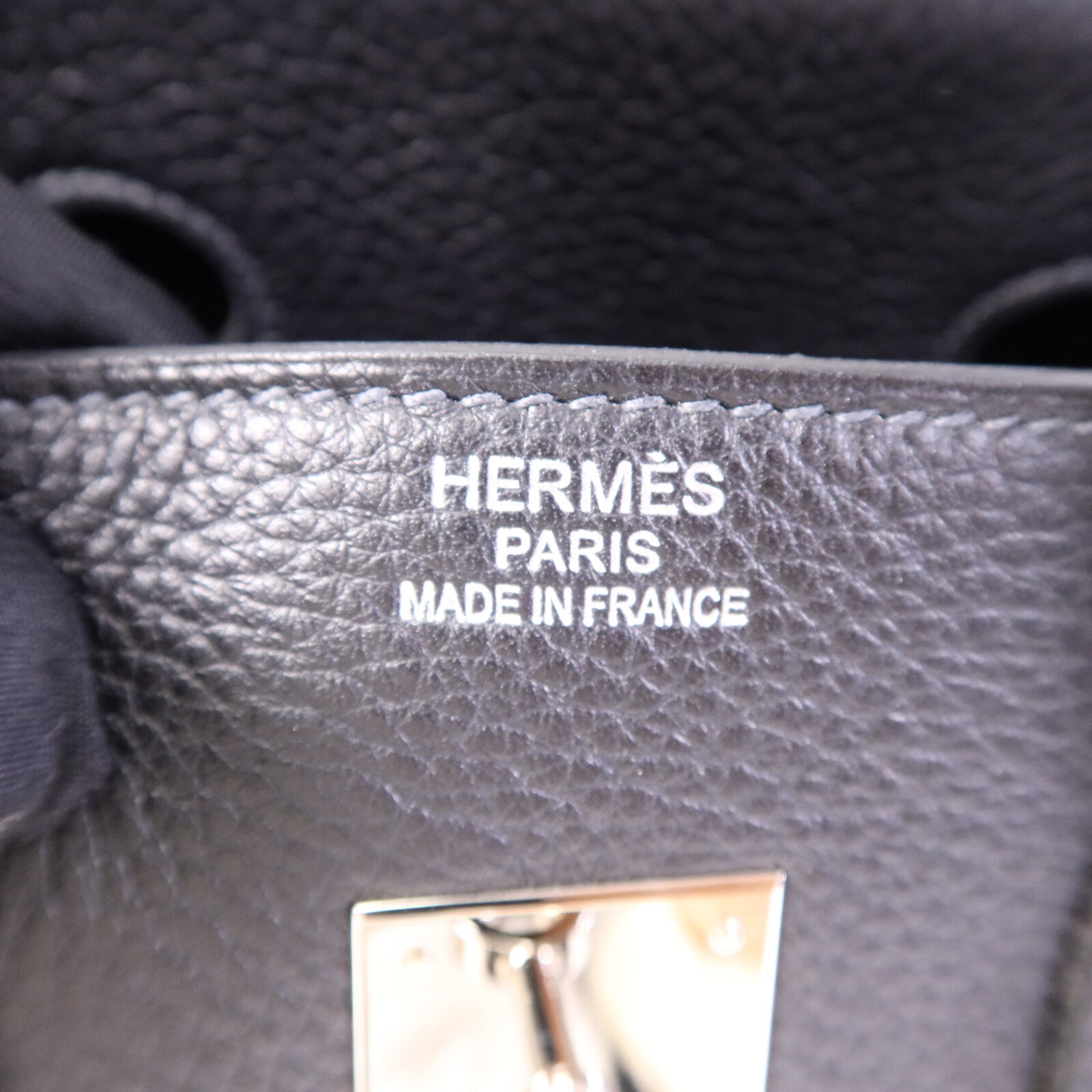 HERMES Clemence皮革Birkin 35銀扣手挽袋Noir/Blue Indigo