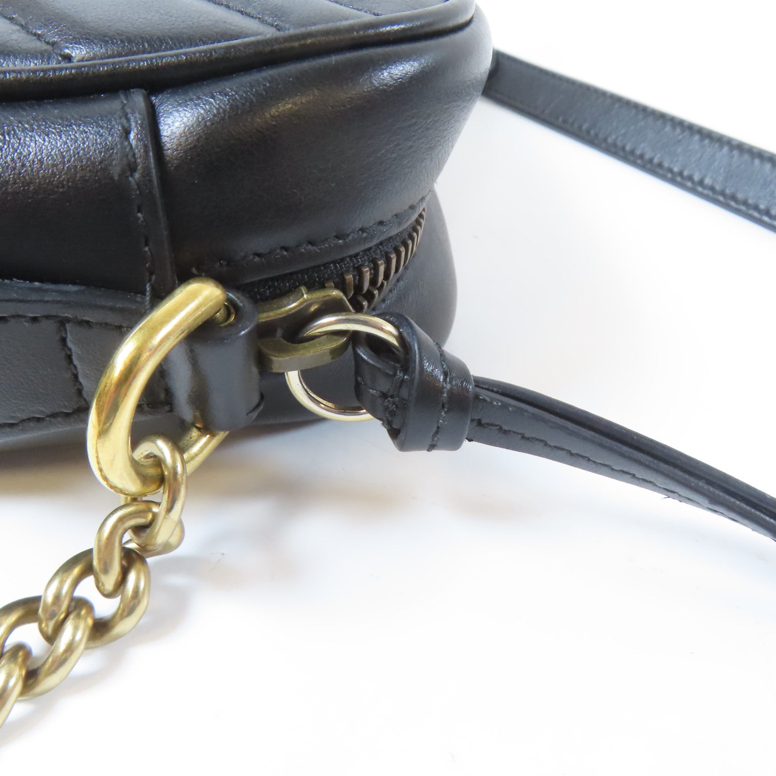 GUCCI 牛皮皮革Marmont Small金扣鏈帶肩背袋黑色