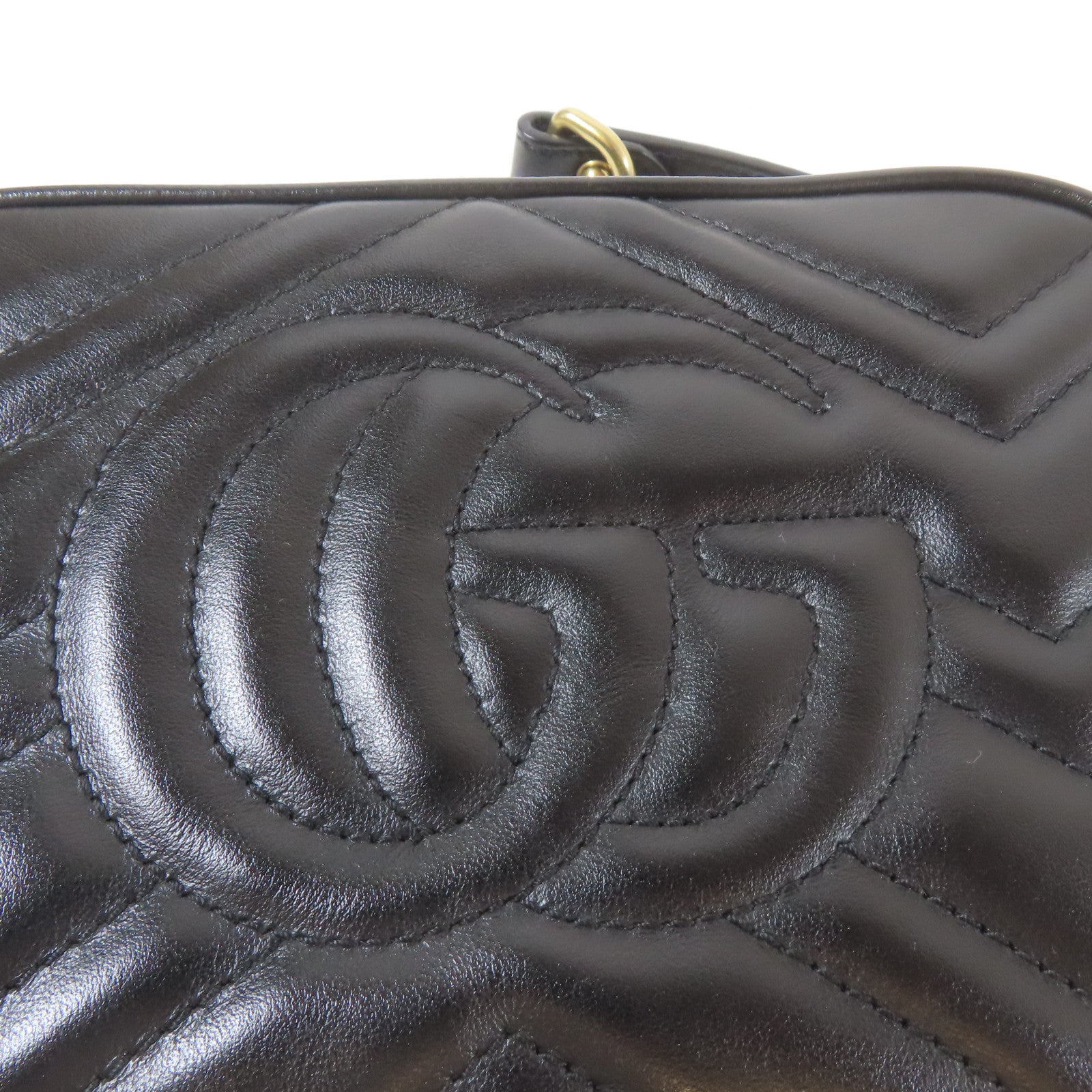 GUCCI 牛皮皮革Marmont Small金扣鏈帶肩背袋黑色