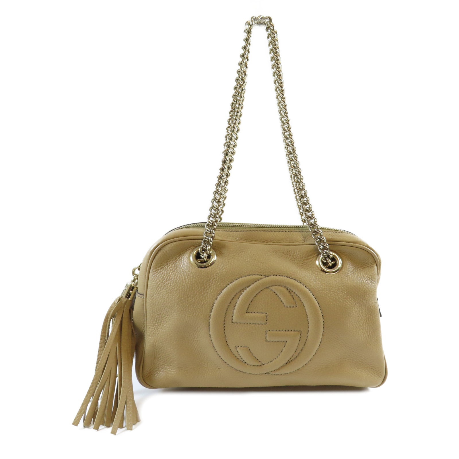 GUCCI 【激減優惠】牛皮皮革Soho Chain Shoulder Bag銀扣肩背袋米色