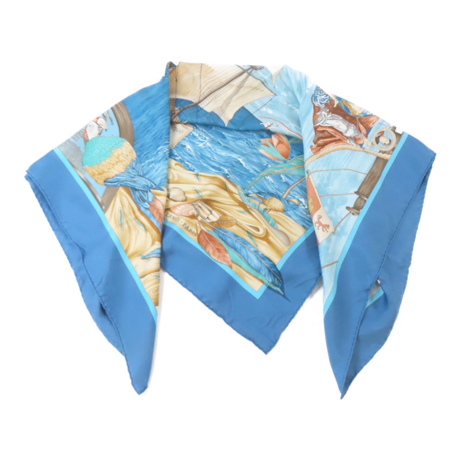 HERMES 絲質Scarf絲巾藍色/啡色/米色