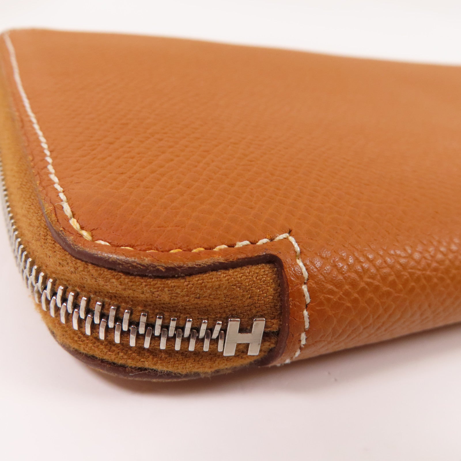 HERMES Epsom皮革Silk In Compact Wallet銀扣拉鏈長錢包Gold