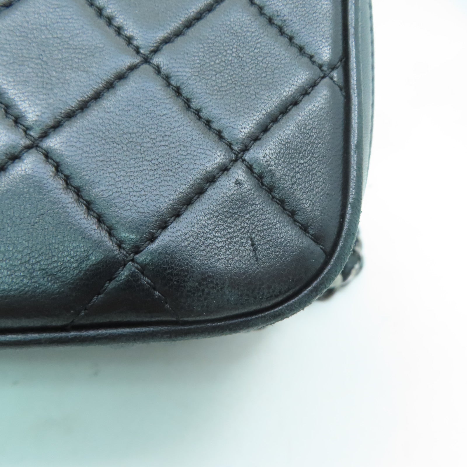 CHANEL **【激減優惠】菱格羊皮皮革Chain Shoulder銀扣鏈帶肩背袋黑色