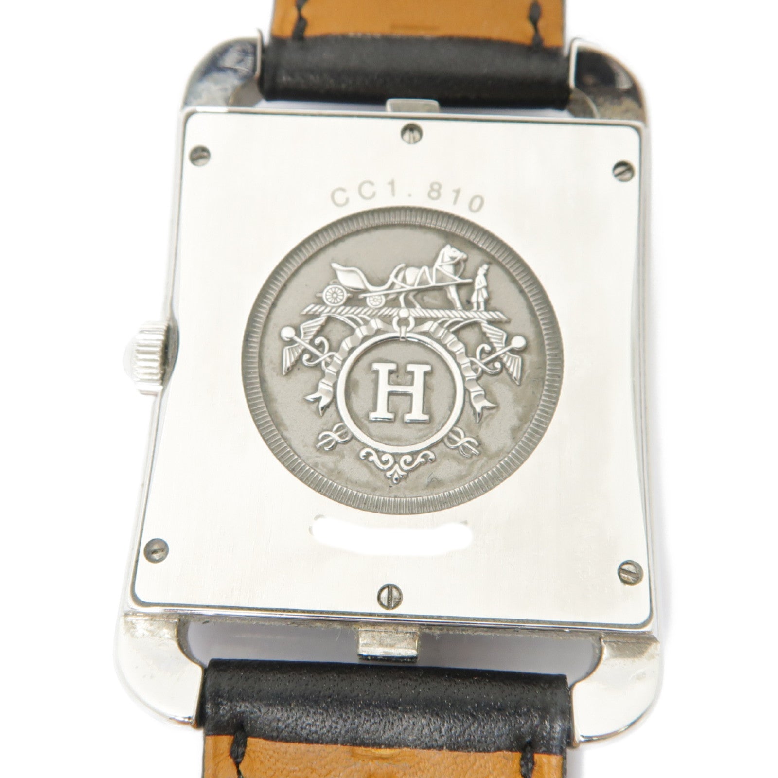 HERMES Cape Cod TGM不鏽鋼/皮革帶石英機芯手錶白色/黑色