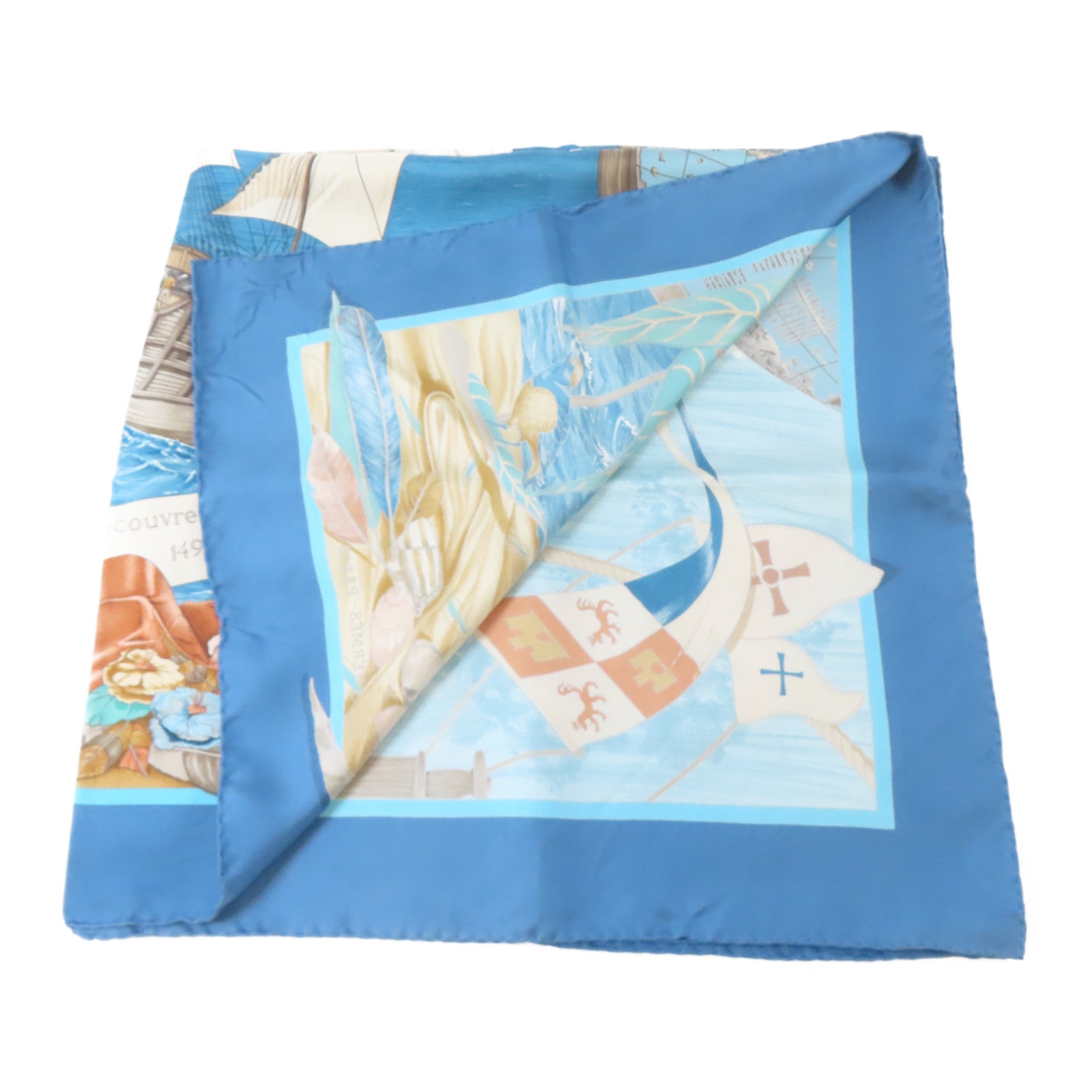HERMES 絲質Scarf絲巾藍色/啡色/米色