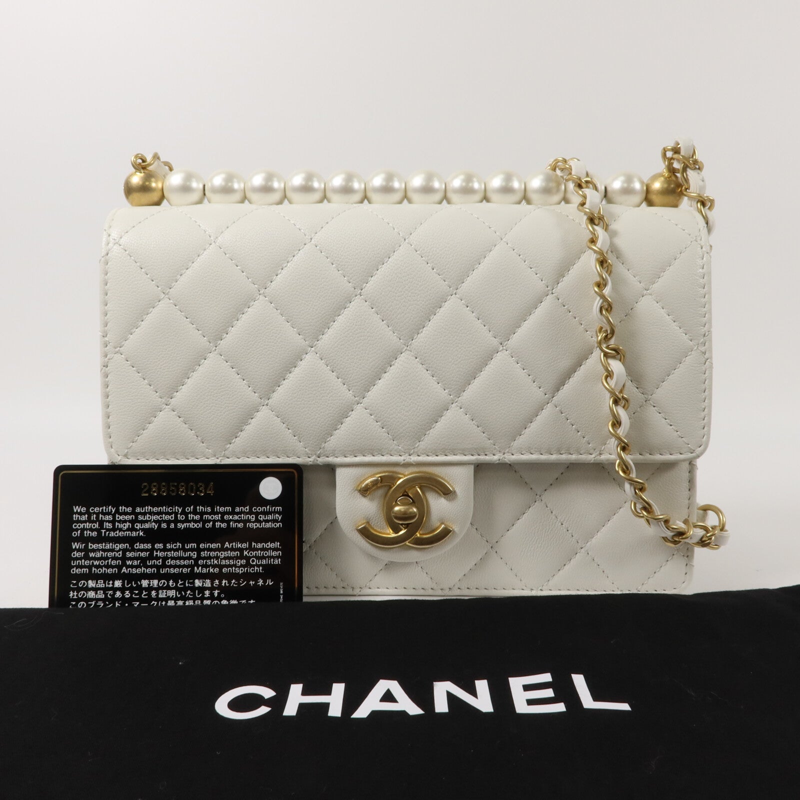 CHANEL 牛皮皮革Pearl Flap Bag鏈帶肩背袋