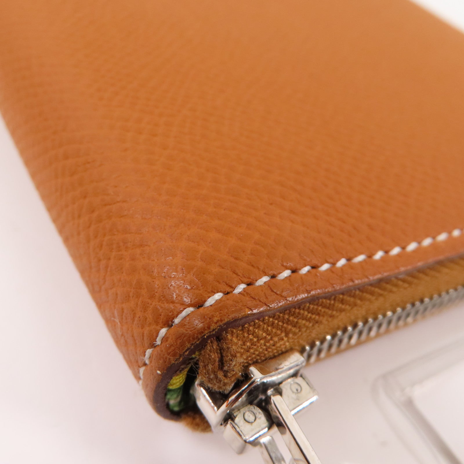 HERMES Epsom皮革Silk In Compact Wallet銀扣拉鏈長錢包Gold
