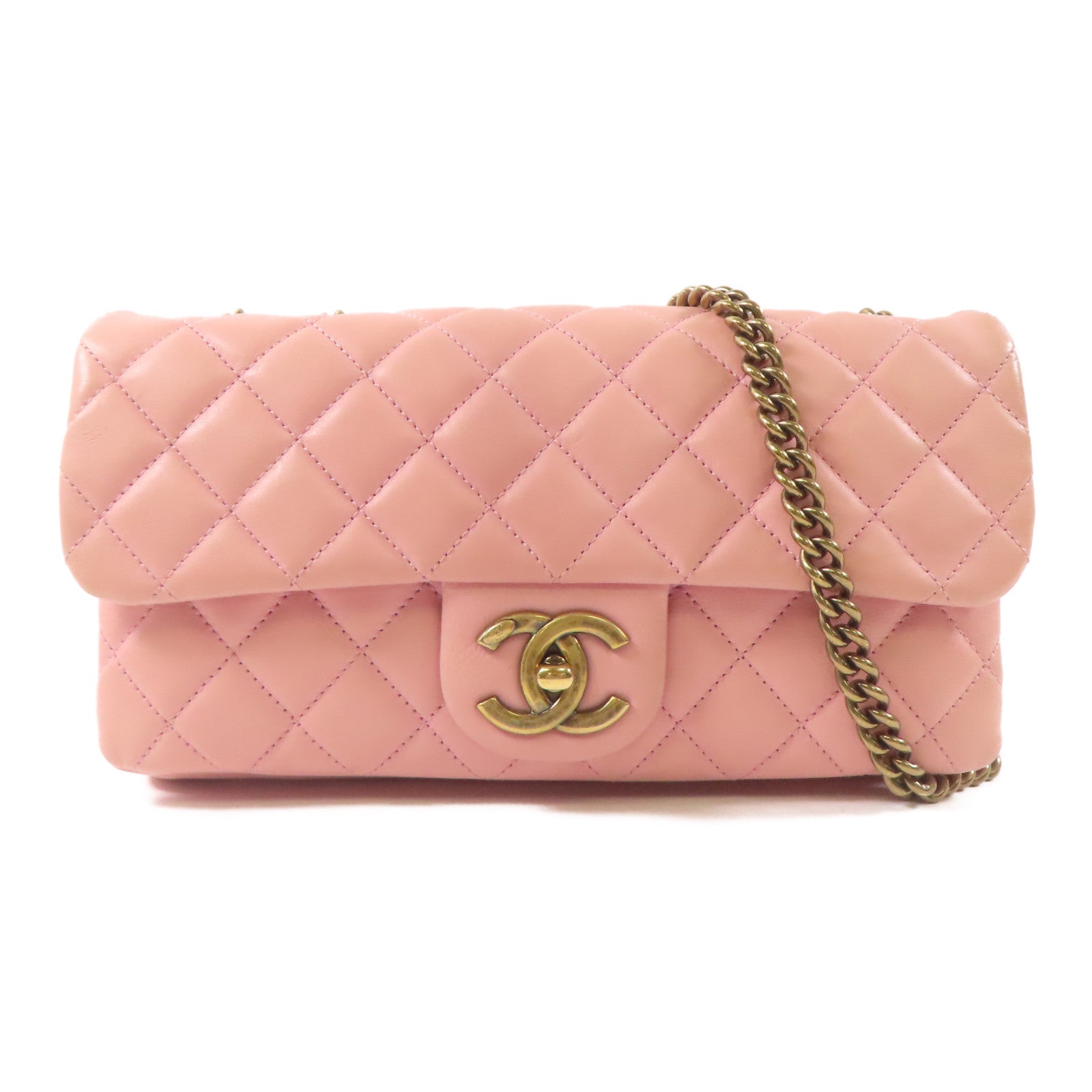 CHANEL 羊皮皮革Chain Shoulder肩背袋粉紅色