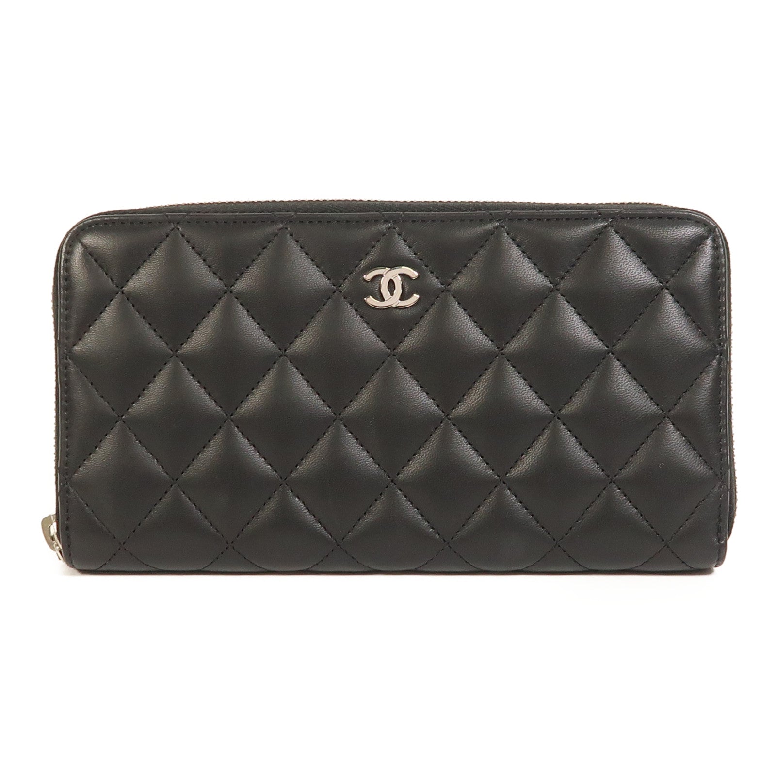 CHANEL 牛皮皮革Zipper Long Wallet銀扣長錢包