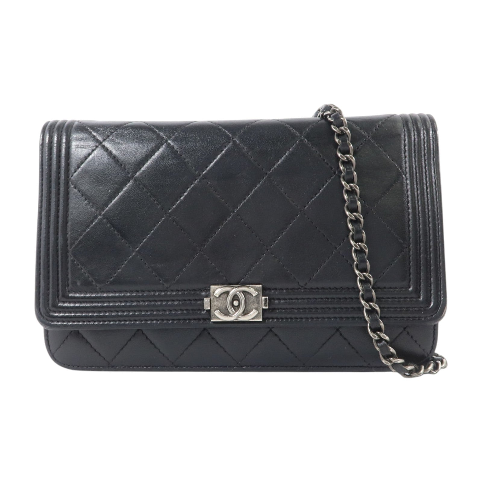CHANEL 羊皮皮革Boy Chanel Wallet on Chain銀扣鏈帶肩背袋