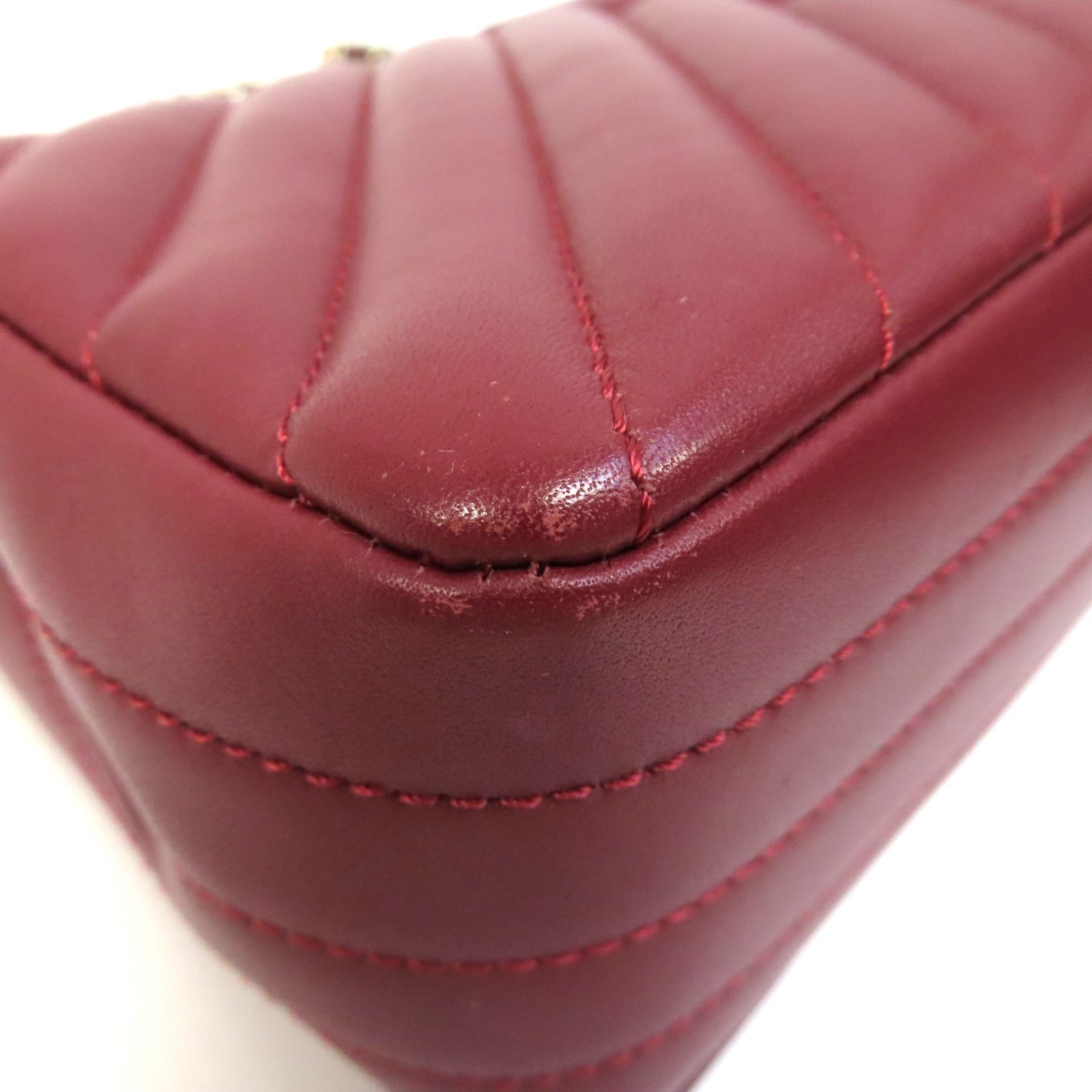 CHANEL 【激減優惠】斜紋牛皮皮革Chain Shoulder Bag金扣鏈帶肩背袋紅色