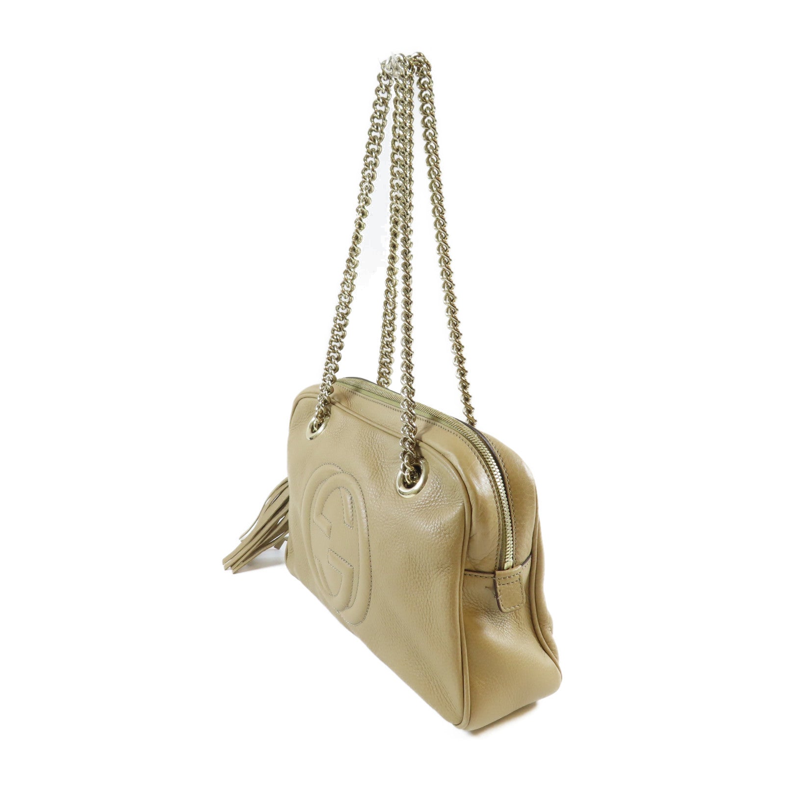 GUCCI 【激減優惠】牛皮皮革Soho Chain Shoulder Bag銀扣肩背袋米色