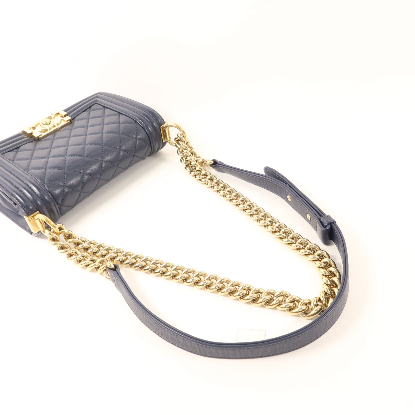 CHANEL 羊皮皮革Boy 20金扣鏈帶肩背袋