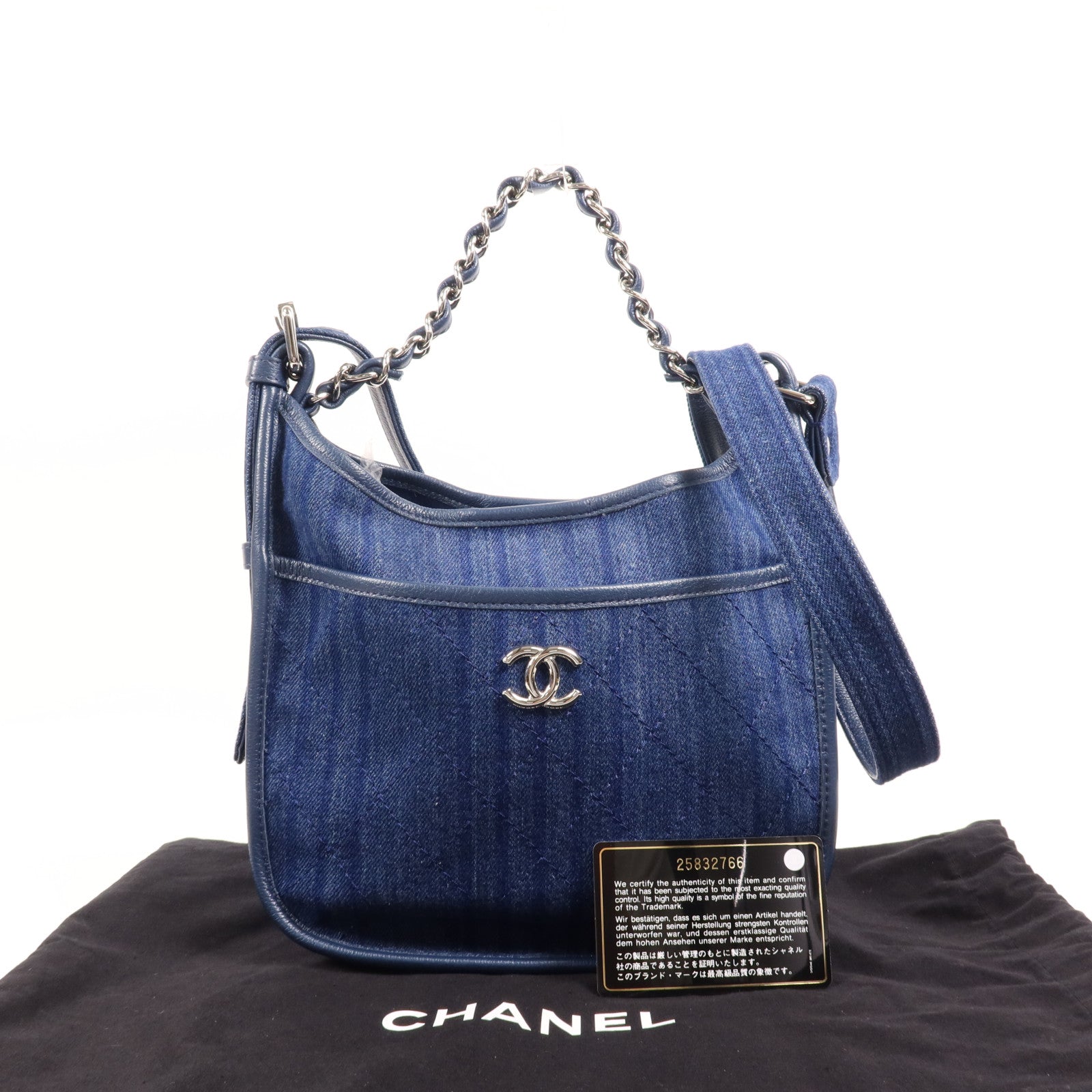 CHANEL 帆布Chain Shoulder銀扣鏈帶肩背袋