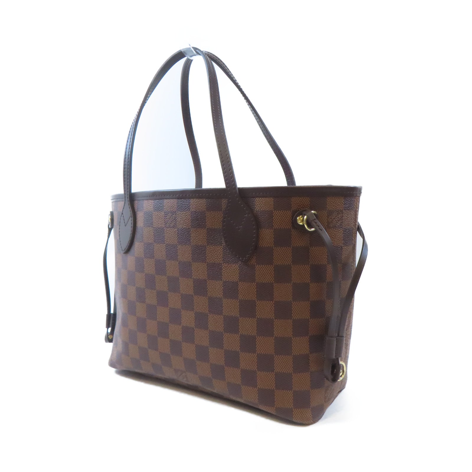 LOUIS VUITTON Damier NeverFull PM金扣肩背袋棕色