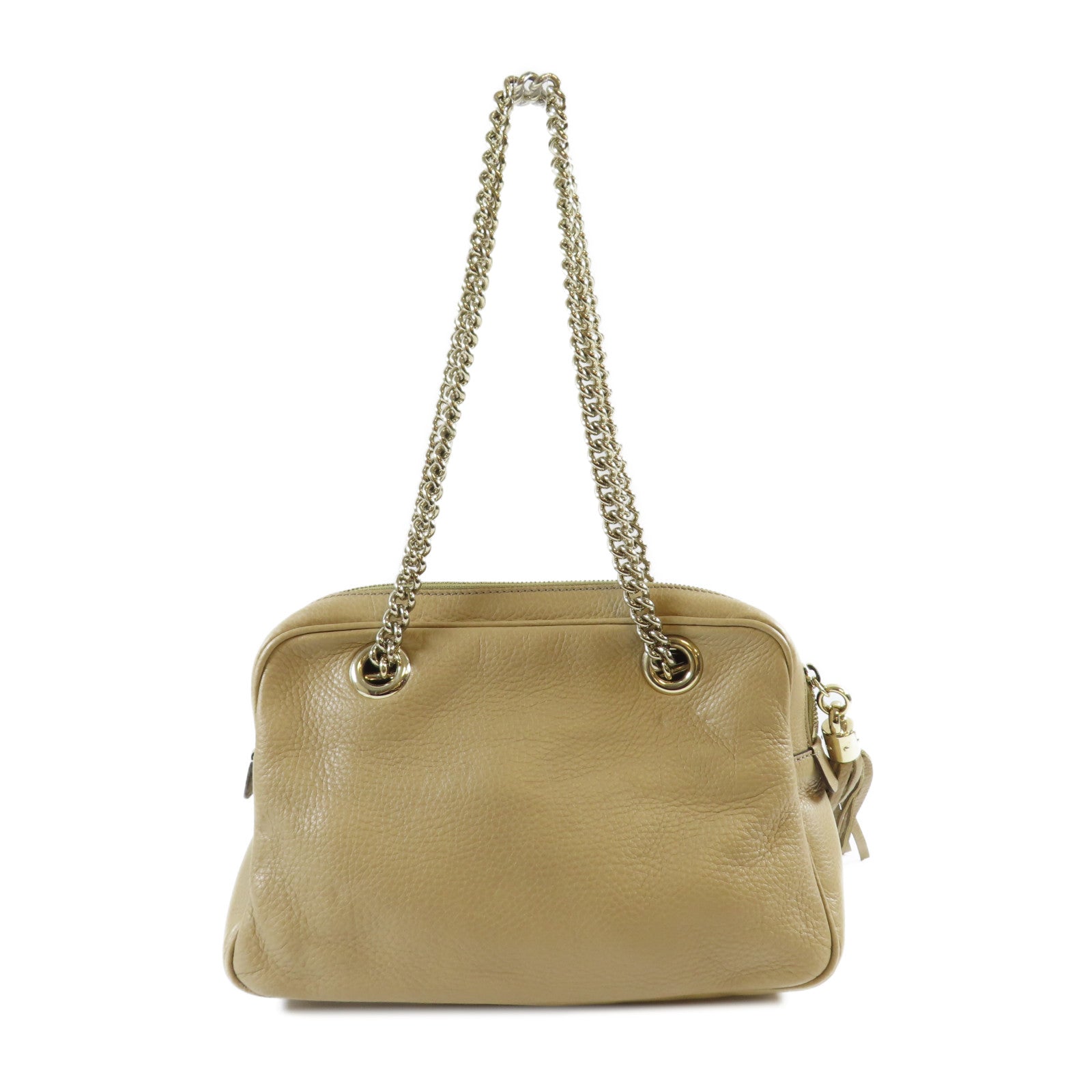 GUCCI 【激減優惠】牛皮皮革Soho Chain Shoulder Bag銀扣肩背袋米色
