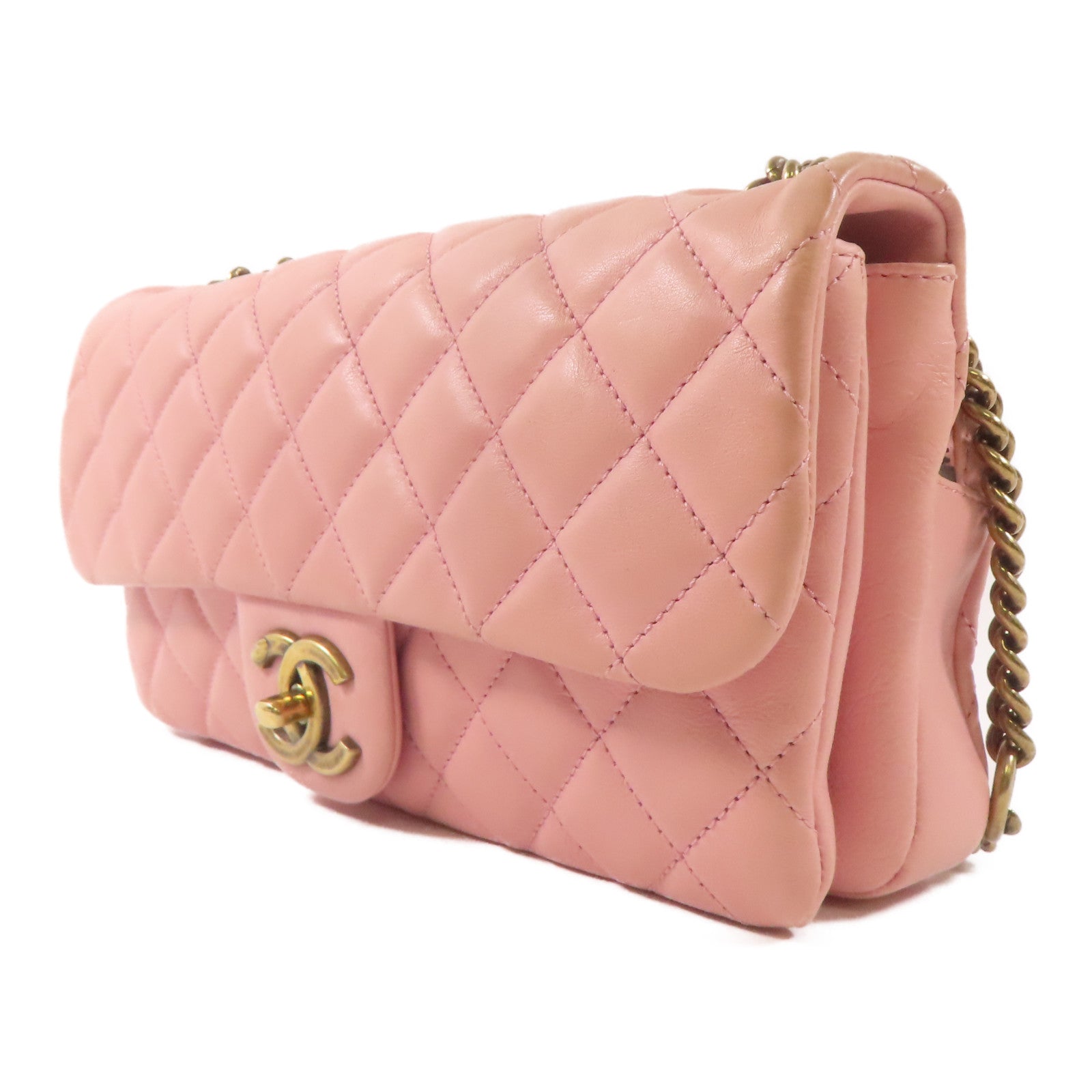 CHANEL 羊皮皮革Chain Shoulder肩背袋粉紅色