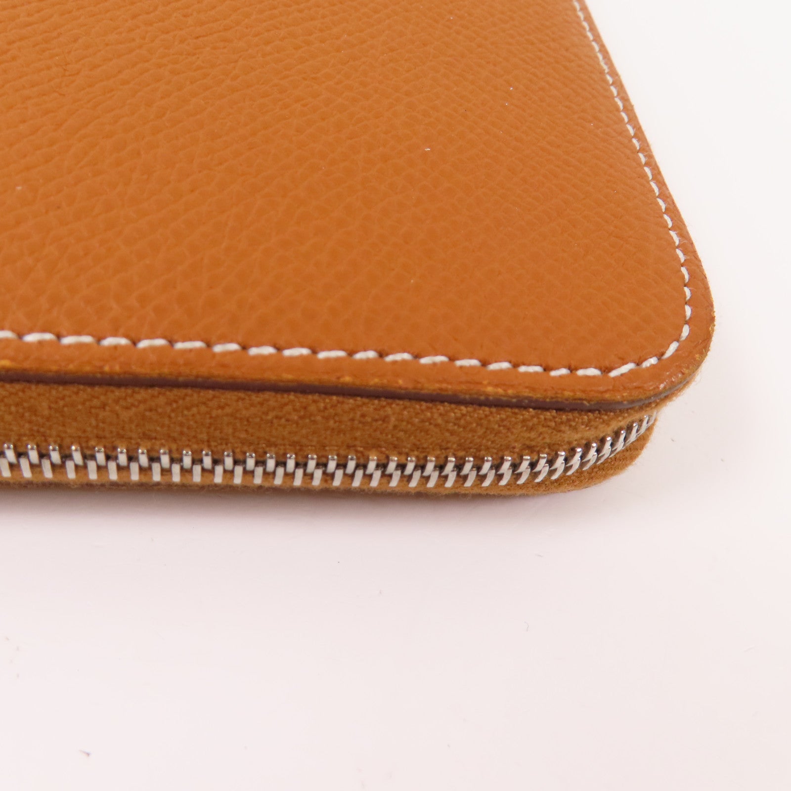 HERMES Epsom皮革Silk In Compact Wallet銀扣拉鏈長錢包Gold