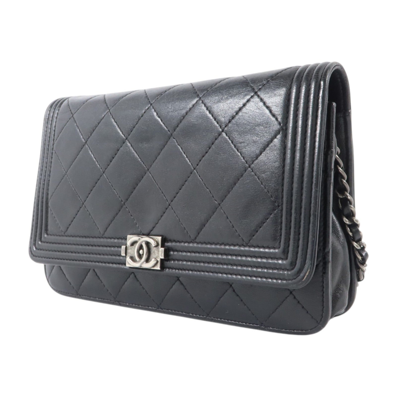 CHANEL 羊皮皮革Boy Chanel Wallet on Chain銀扣鏈帶肩背袋