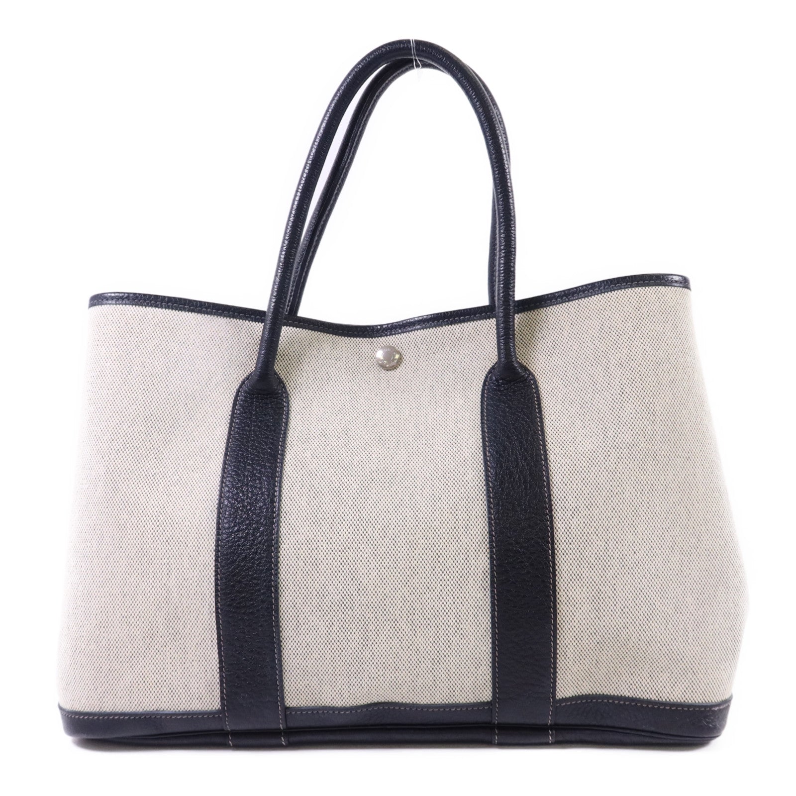 HERMES 帆布GardenParty PM銀扣手挽袋Noir