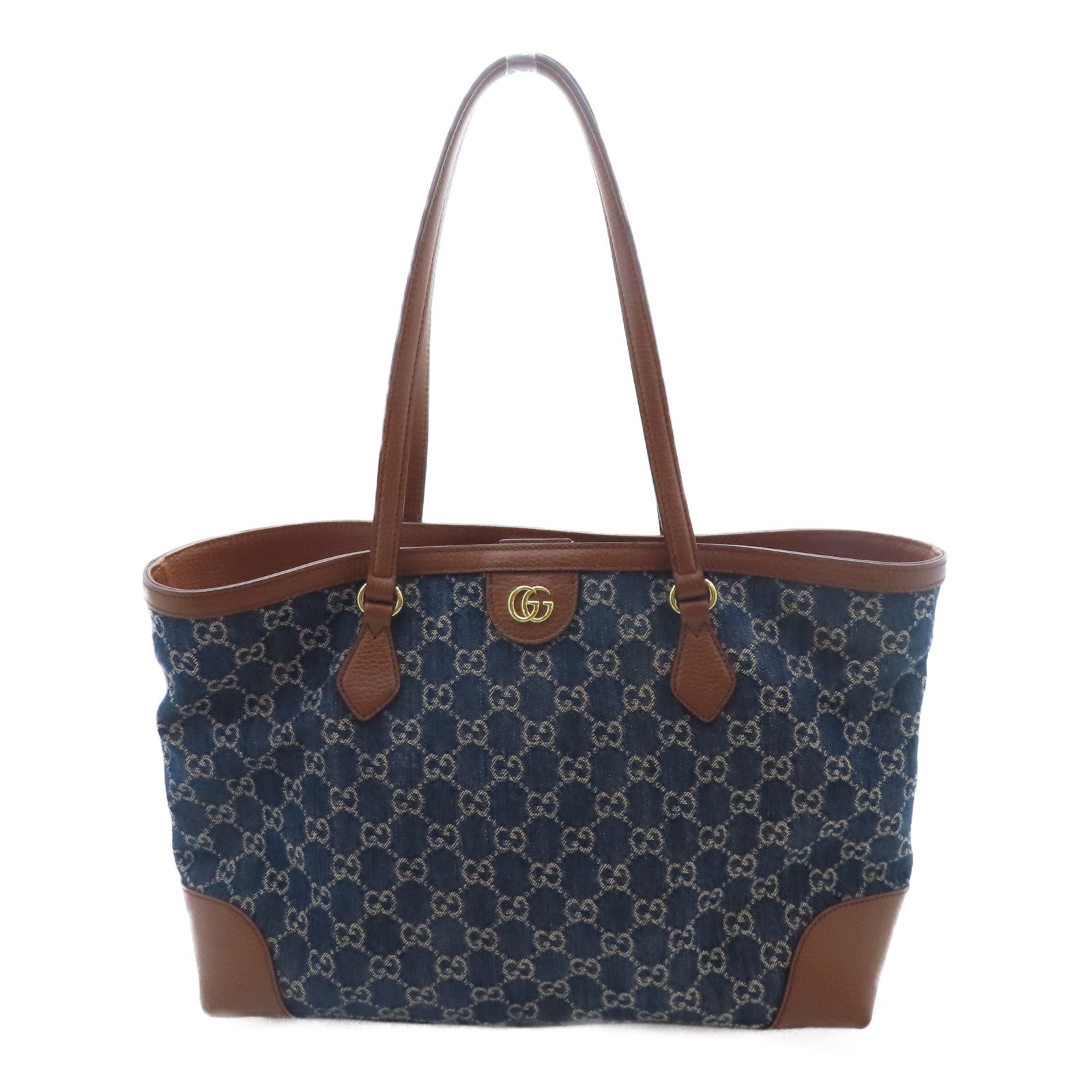 GUCCI 帆布/牛皮皮革Shoulder Tote金扣手挽袋/肩背袋藍色