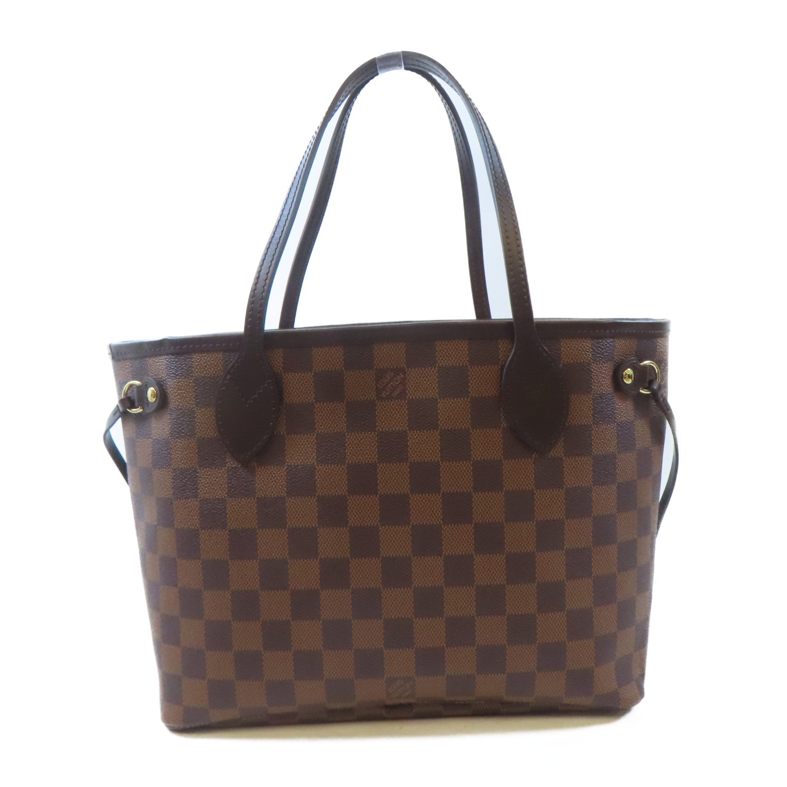 LOUIS VUITTON Damier NeverFull PM金扣肩背袋棕色