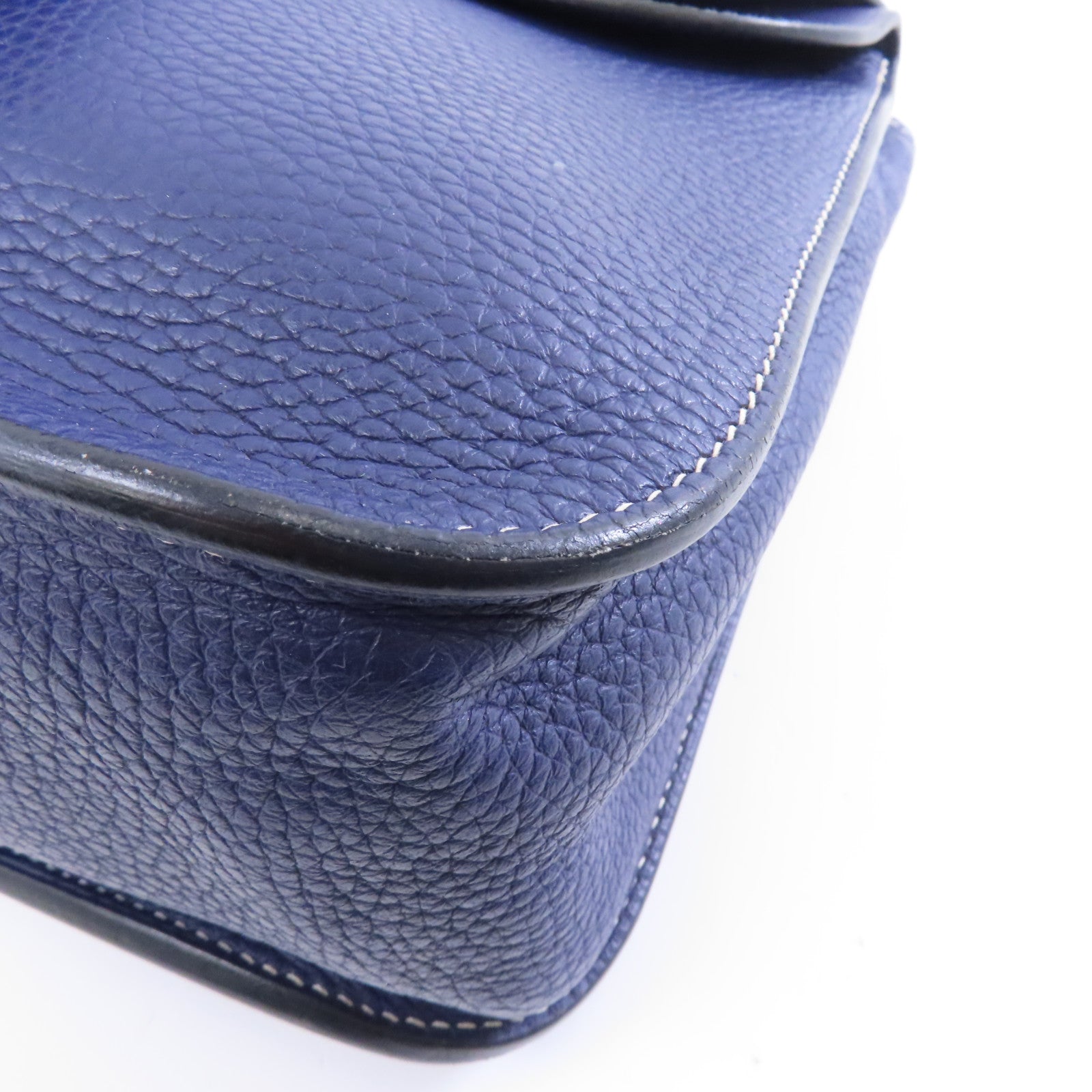 HERMES Clemence皮革Halzan 31銀扣手挽肩背兩用袋藍色/Bleu Encre
