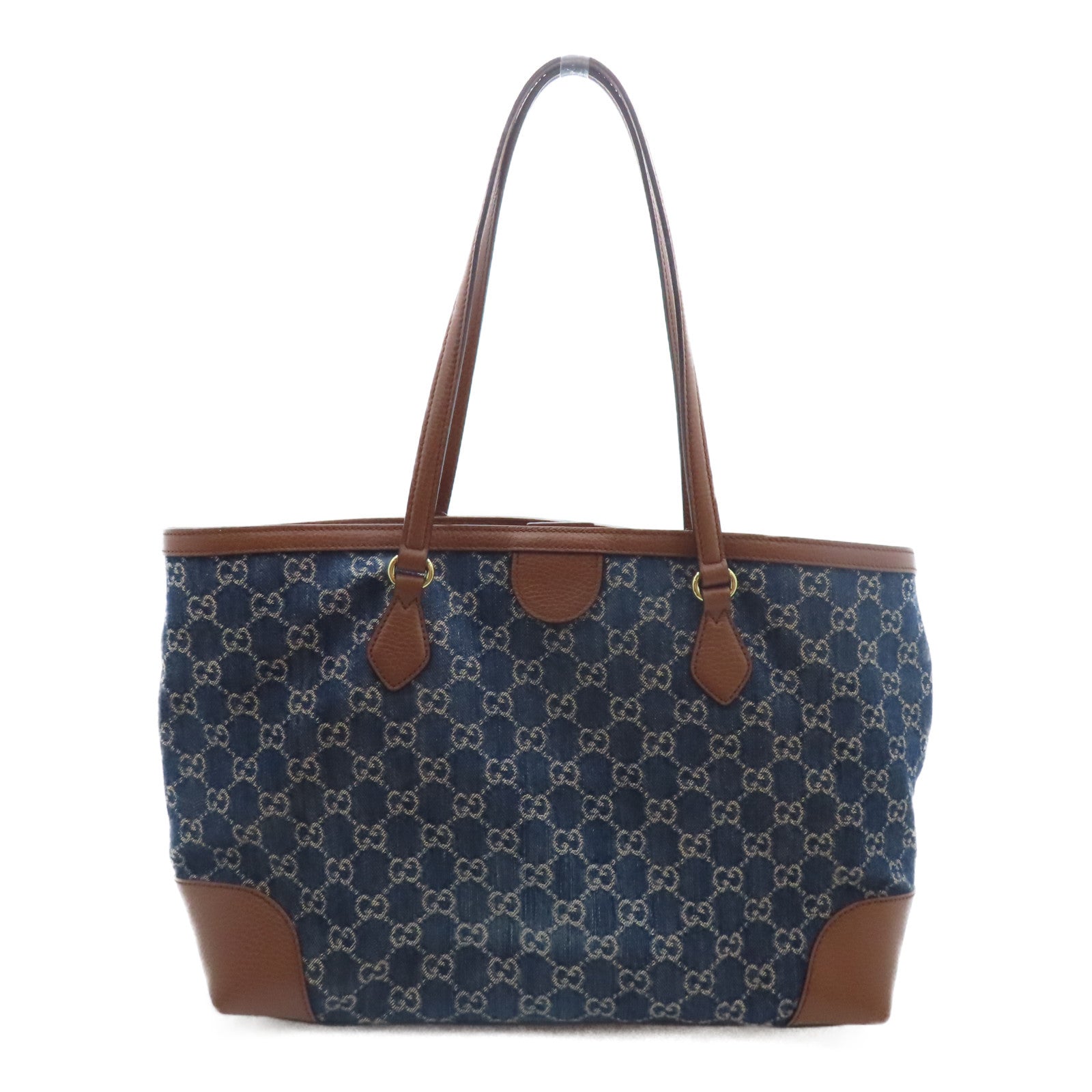 GUCCI 帆布/牛皮皮革Shoulder Tote金扣手挽袋/肩背袋藍色