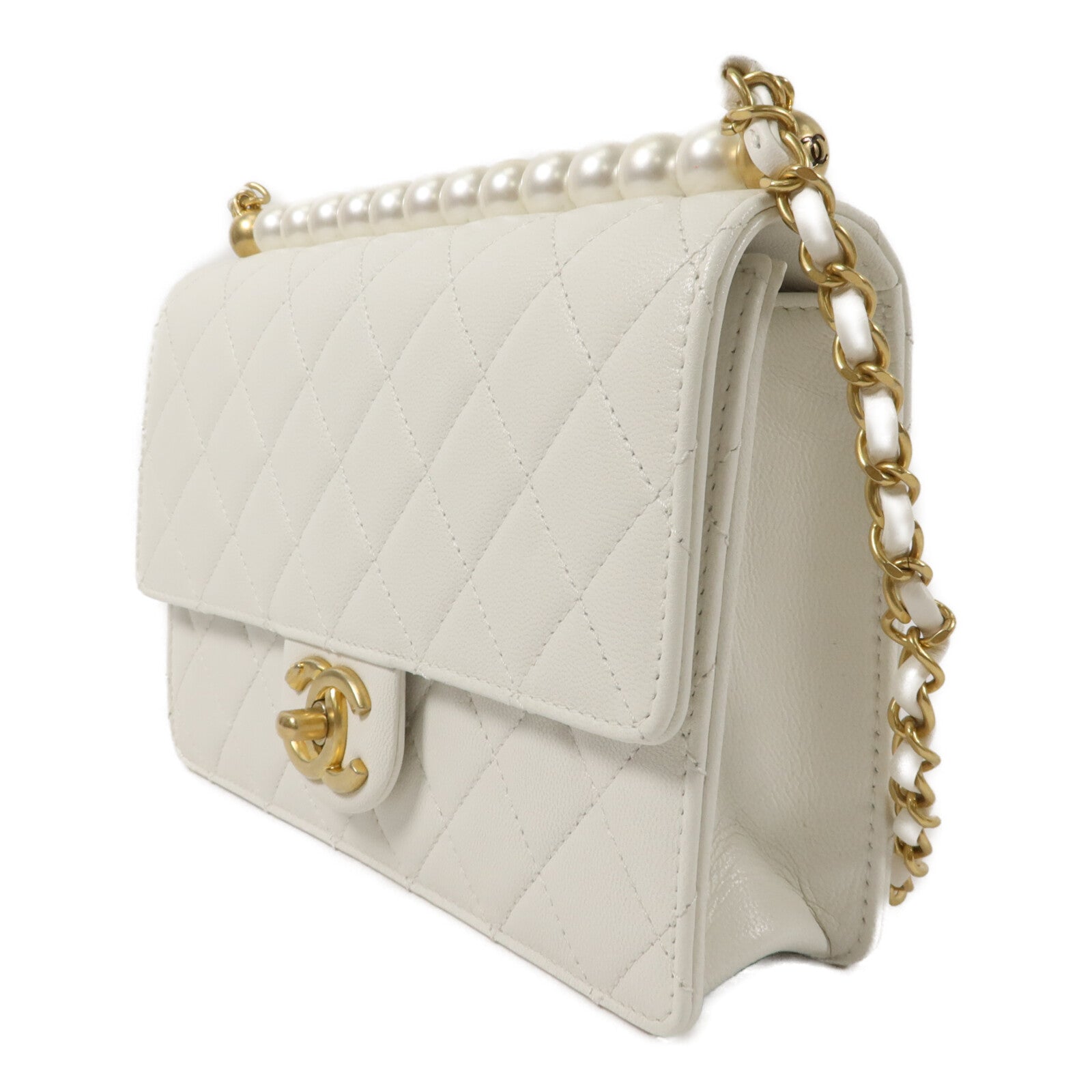 CHANEL 牛皮皮革Pearl Flap Bag鏈帶肩背袋