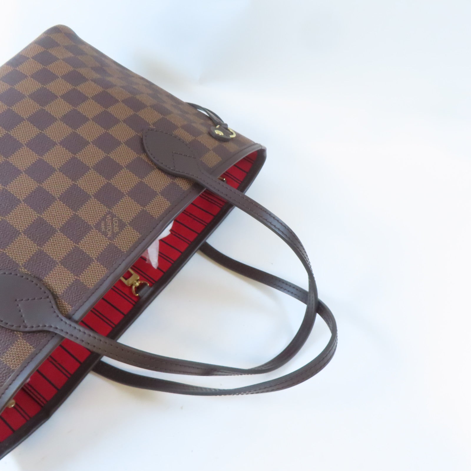LOUIS VUITTON Damier NeverFull PM金扣肩背袋棕色