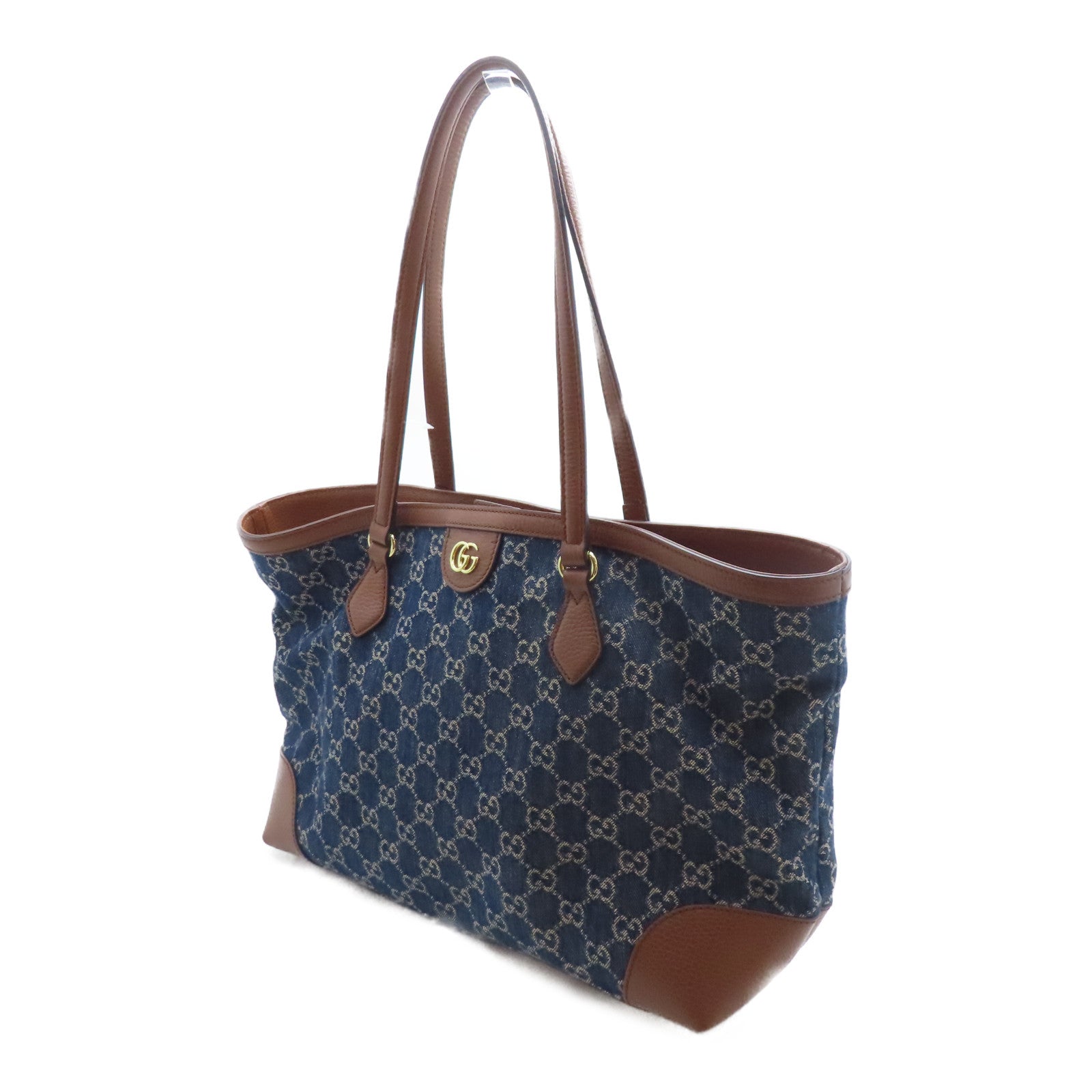 GUCCI 帆布/牛皮皮革Shoulder Tote金扣手挽袋/肩背袋藍色