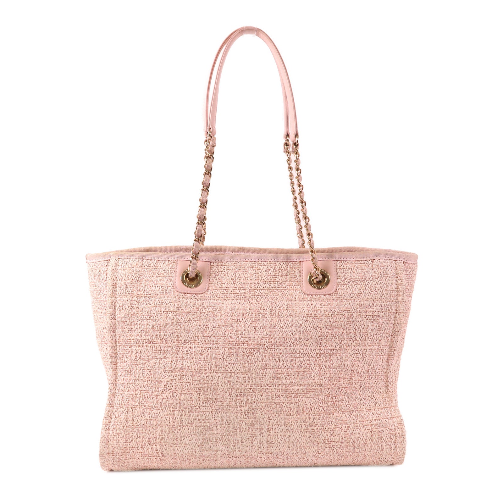 CHANEL 拉菲草Deauville Tote Bag金扣鏈帶肩背袋