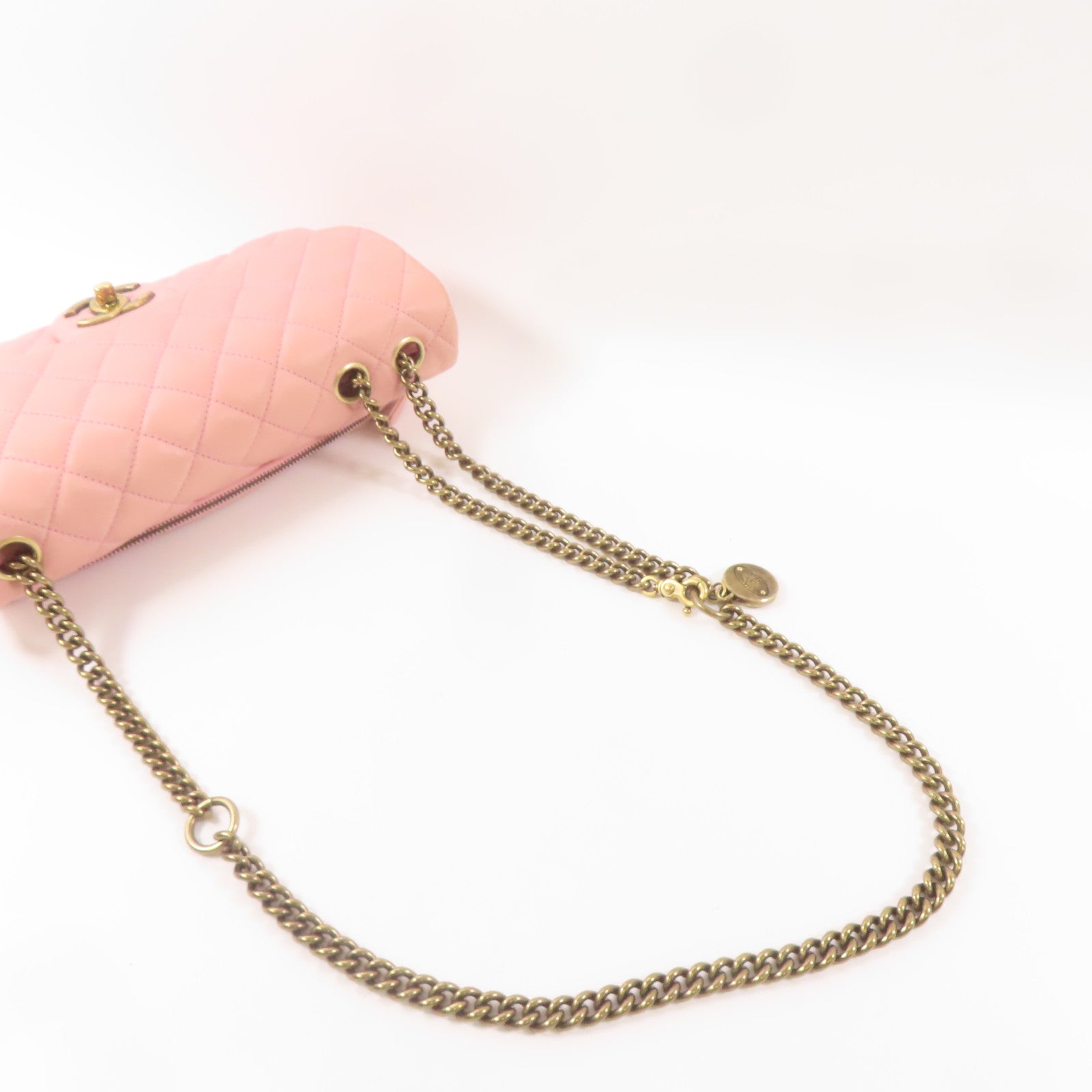 CHANEL 羊皮皮革Chain Shoulder肩背袋粉紅色