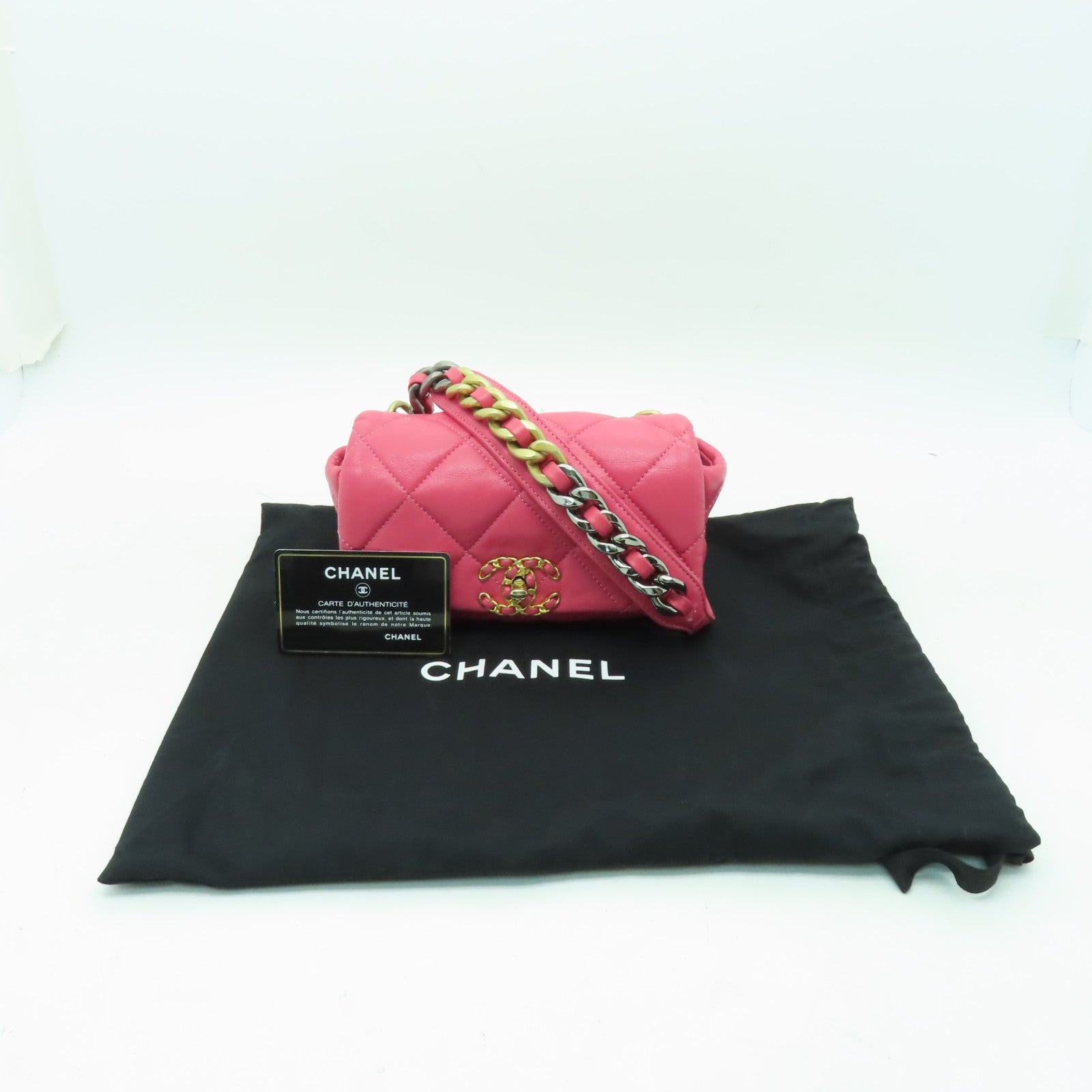 CHANEL 【激減優惠】菱格羊皮皮革Waist Bag金扣腰包粉紅色