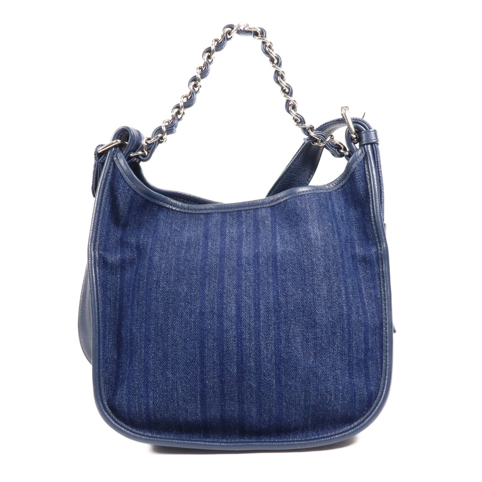 CHANEL 帆布Chain Shoulder銀扣鏈帶肩背袋