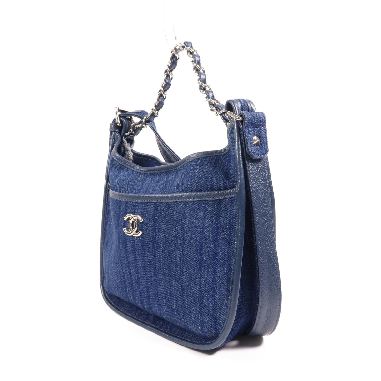 CHANEL 帆布Chain Shoulder銀扣鏈帶肩背袋