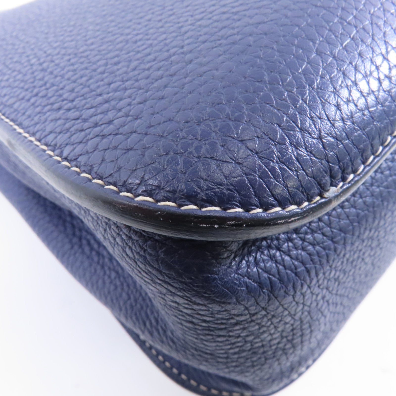 HERMES Clemence皮革Halzan 31銀扣手挽肩背兩用袋藍色/Bleu Encre