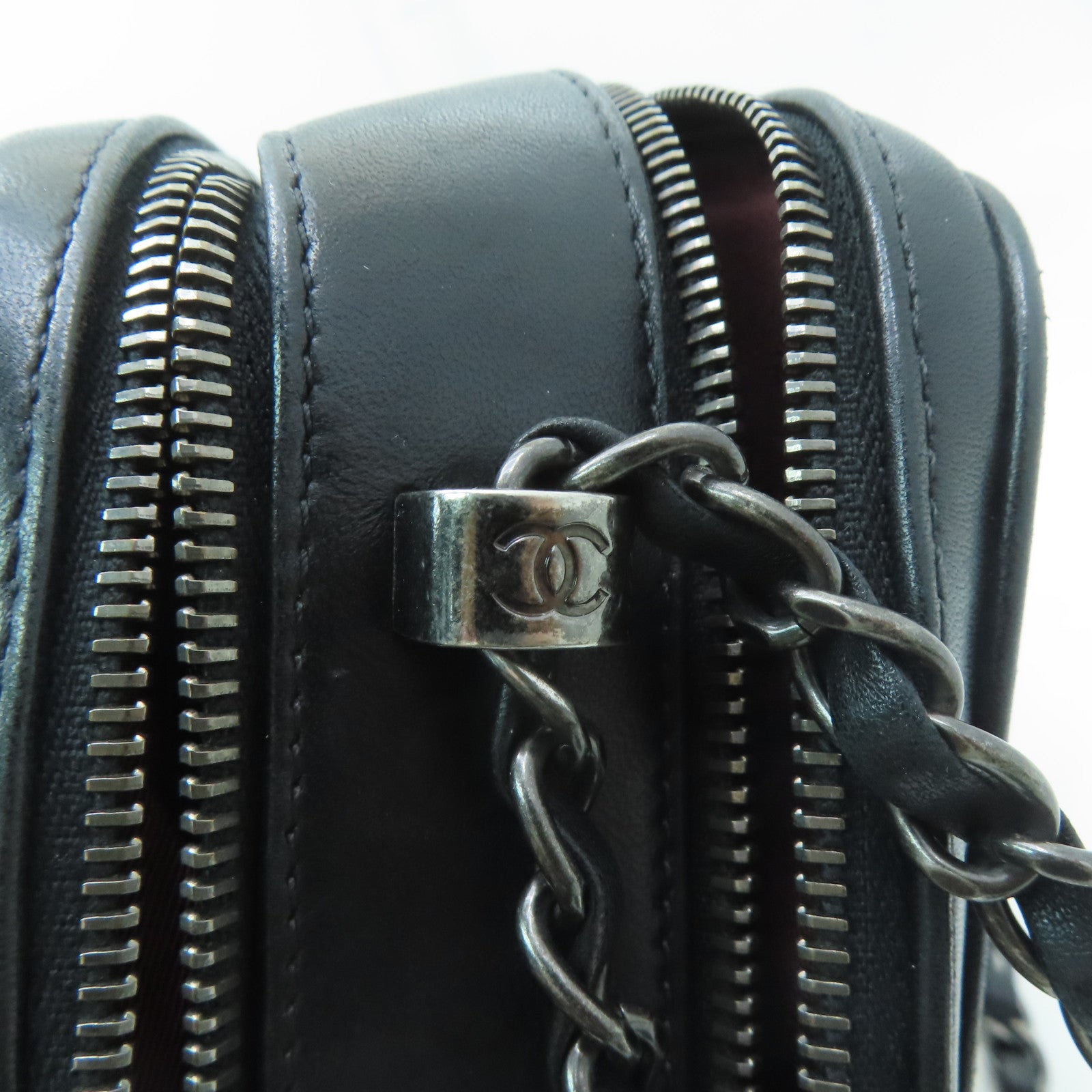 CHANEL **【激減優惠】菱格羊皮皮革Chain Shoulder銀扣鏈帶肩背袋黑色