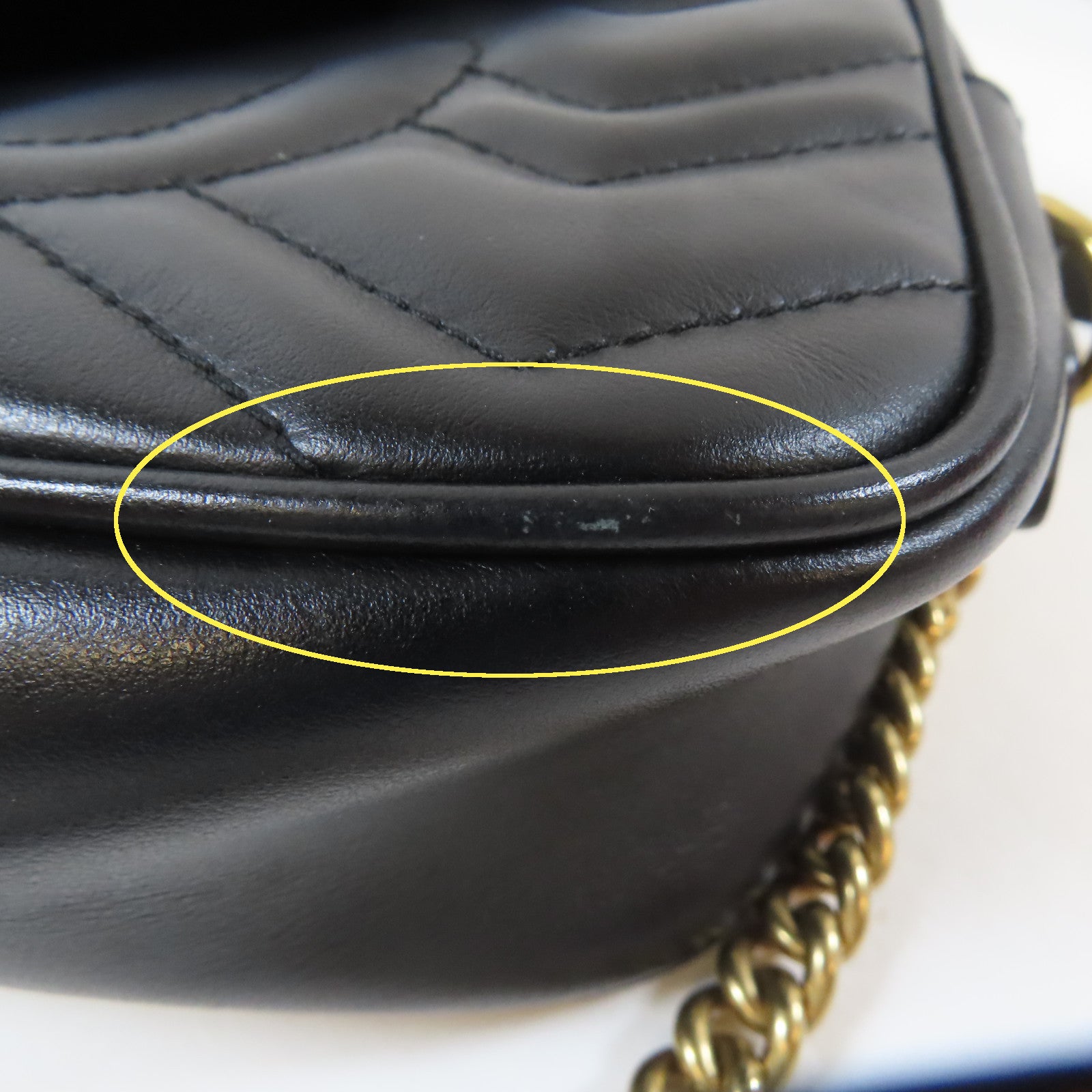GUCCI 牛皮皮革Marmont Small金扣鏈帶肩背袋黑色