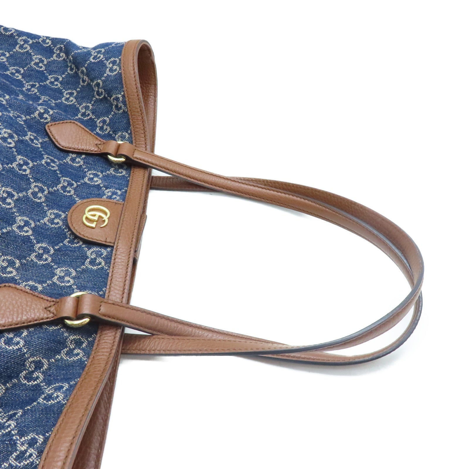 GUCCI 帆布/牛皮皮革Shoulder Tote金扣手挽袋/肩背袋藍色