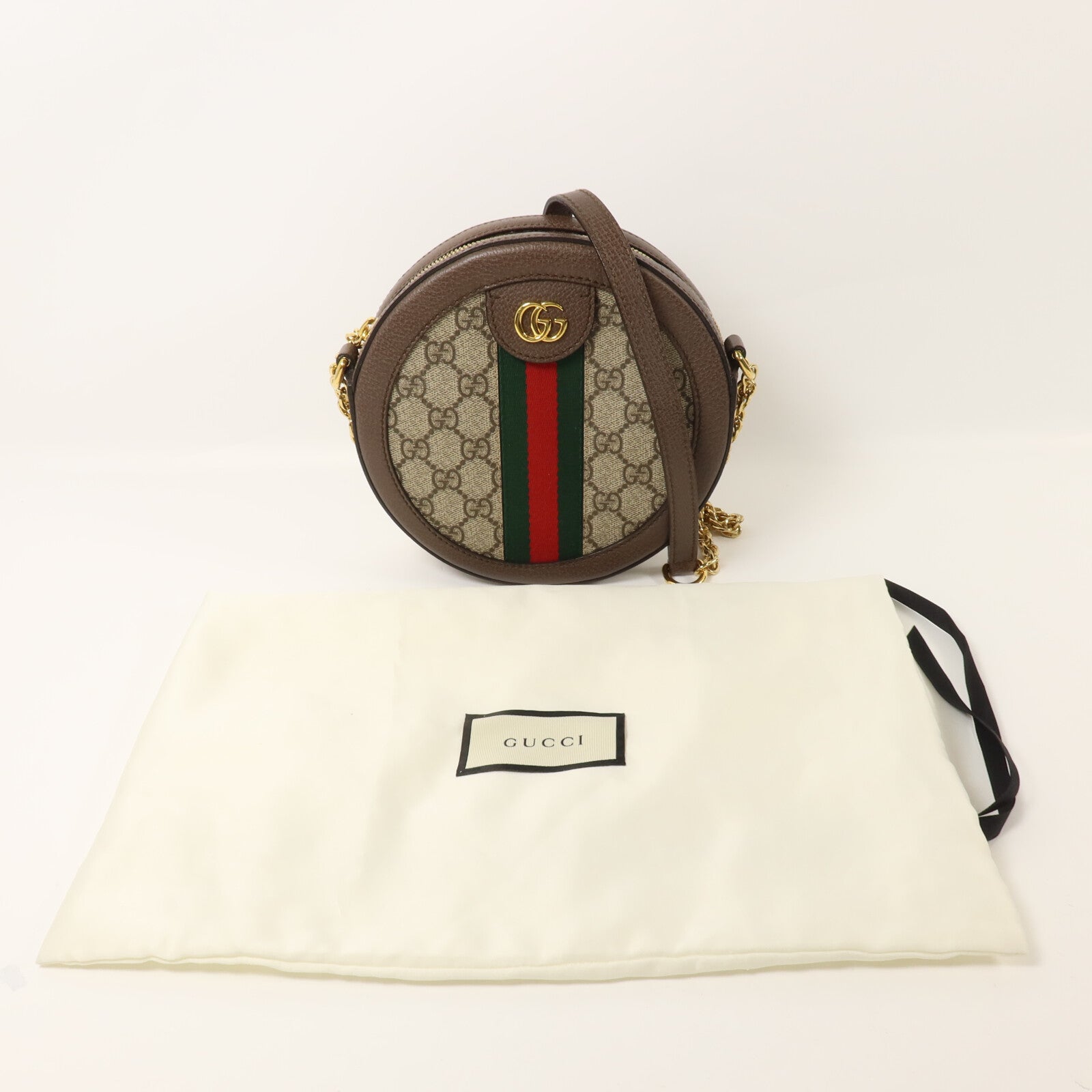 GUCCI 【激減優惠】塗層帆布Ophidia GG Mini Round鏈帶肩背袋