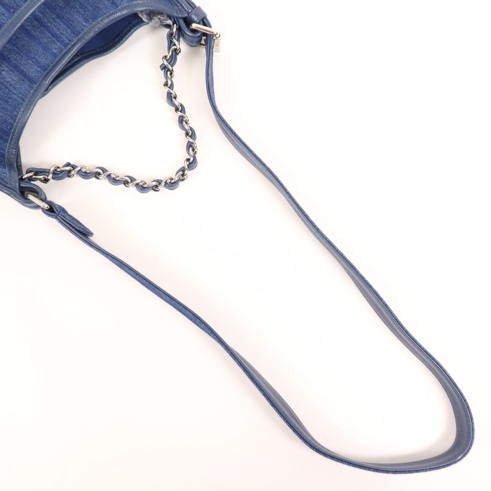 CHANEL 帆布Chain Shoulder銀扣鏈帶肩背袋
