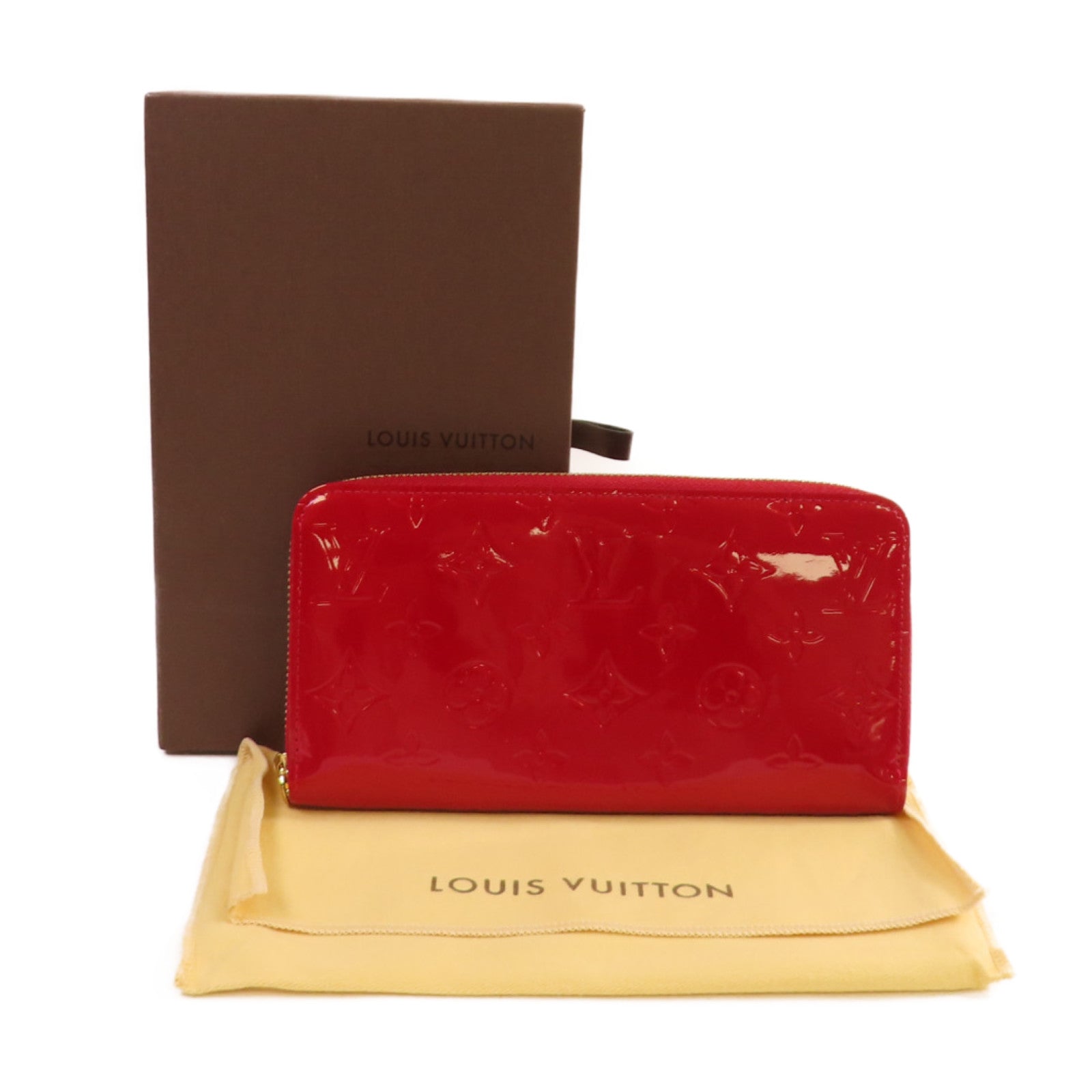 LOUIS VUITTON Monogram Vernis Zippy Long Wallet金扣拉鏈長錢包紅色