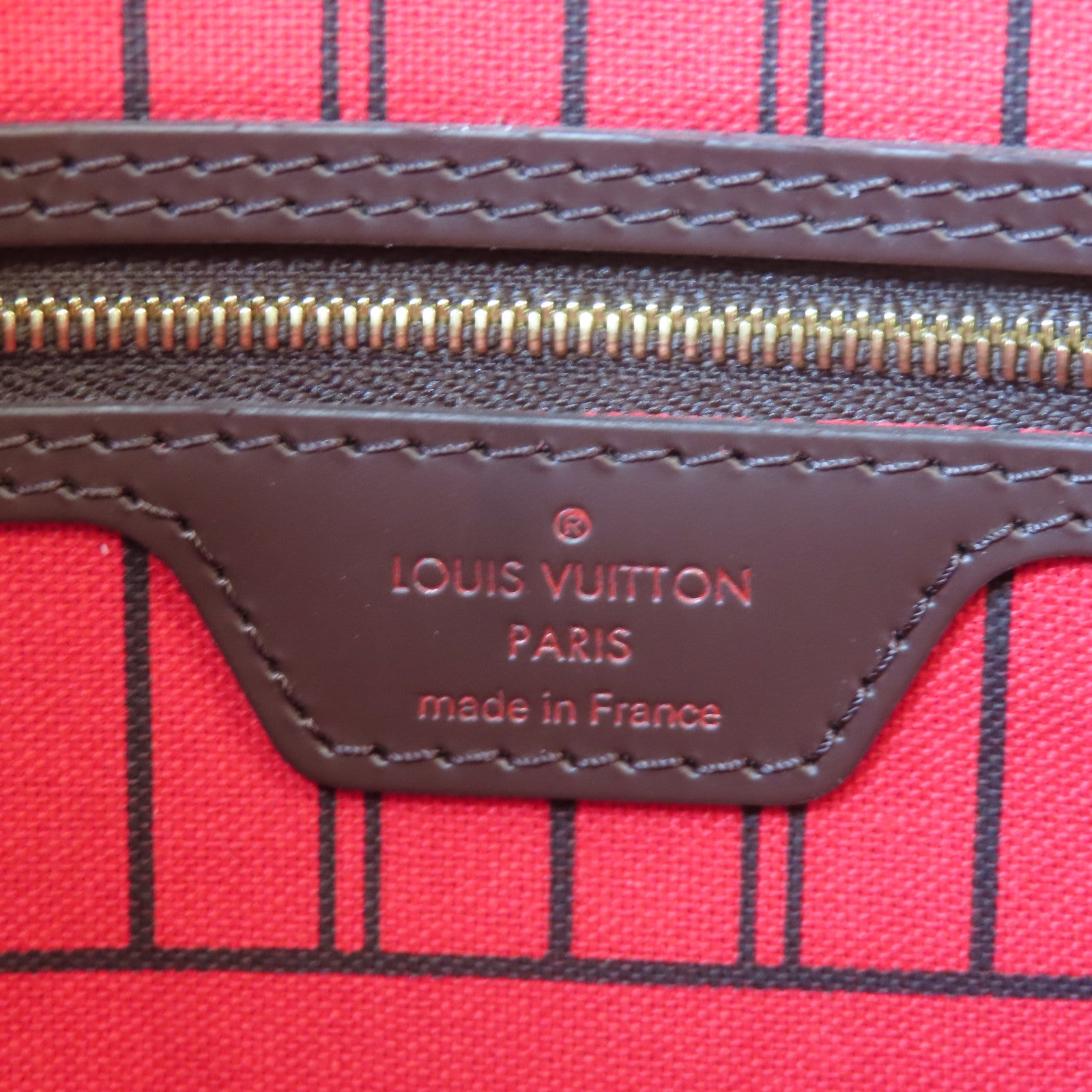 LOUIS VUITTON Damier NeverFull PM金扣肩背袋棕色