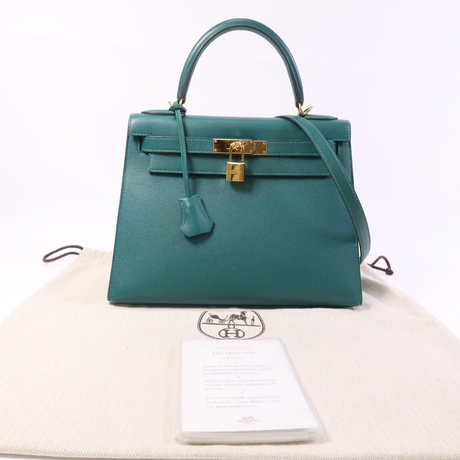HERMES Epsom皮革Kelly 28金扣手挽肩背兩用袋Malachite