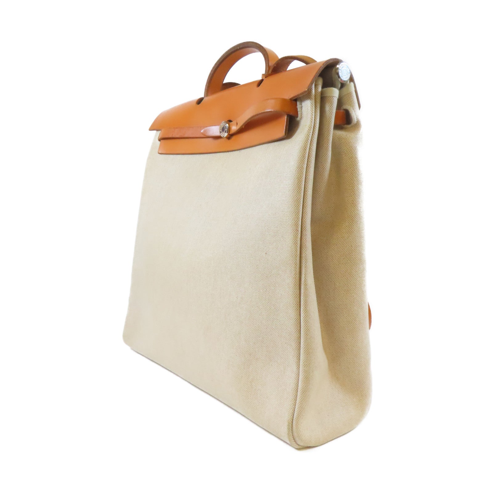 HERMES 帆布Herbag GM銀扣手挽肩背兩用袋米色
