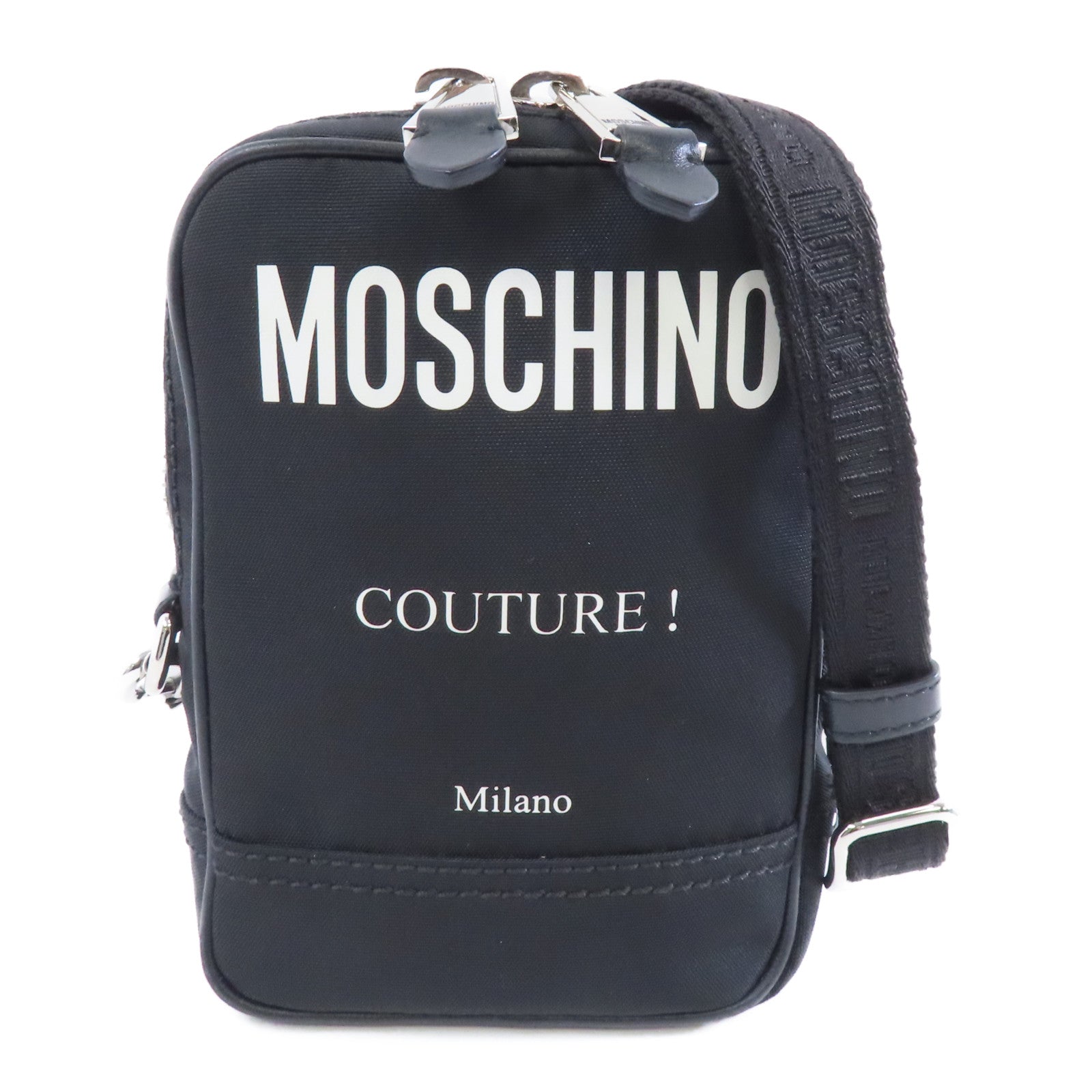 MOSCHINO 尼龍Shoulder Bag銀扣肩背袋黑色