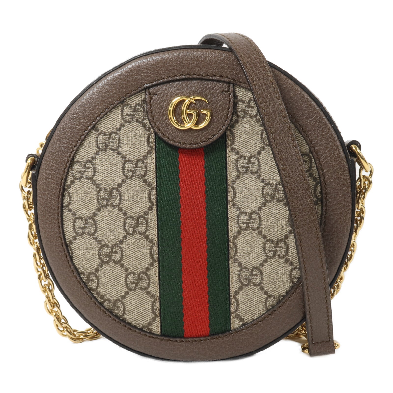 GUCCI 【激減優惠】塗層帆布Ophidia GG Mini Round鏈帶肩背袋