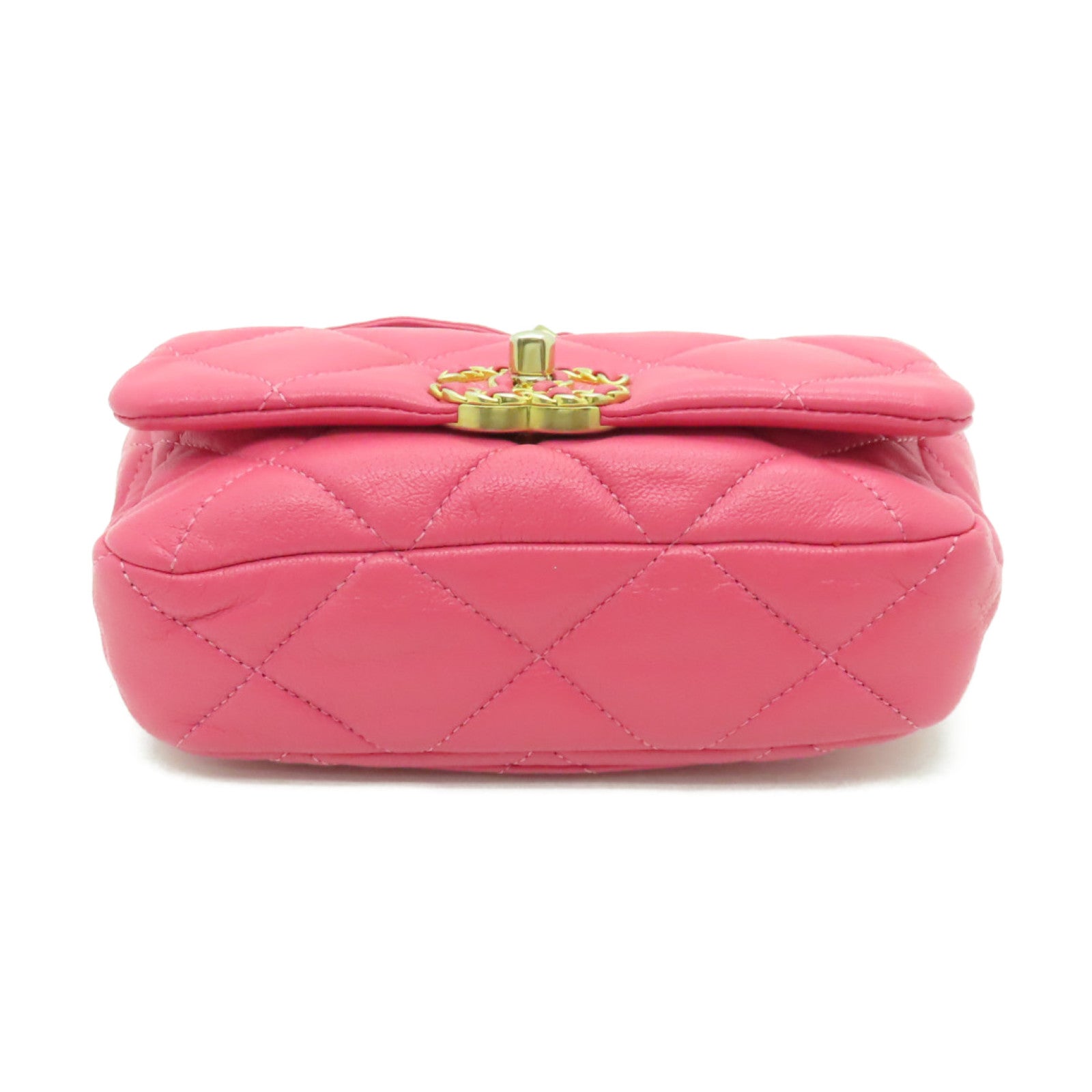 CHANEL 【激減優惠】菱格羊皮皮革Waist Bag金扣腰包粉紅色