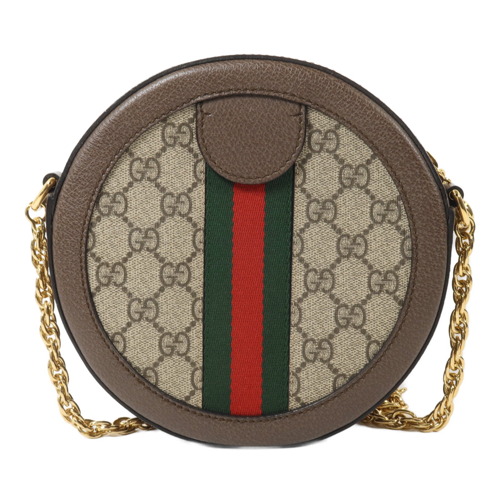 GUCCI 【激減優惠】塗層帆布Ophidia GG Mini Round鏈帶肩背袋